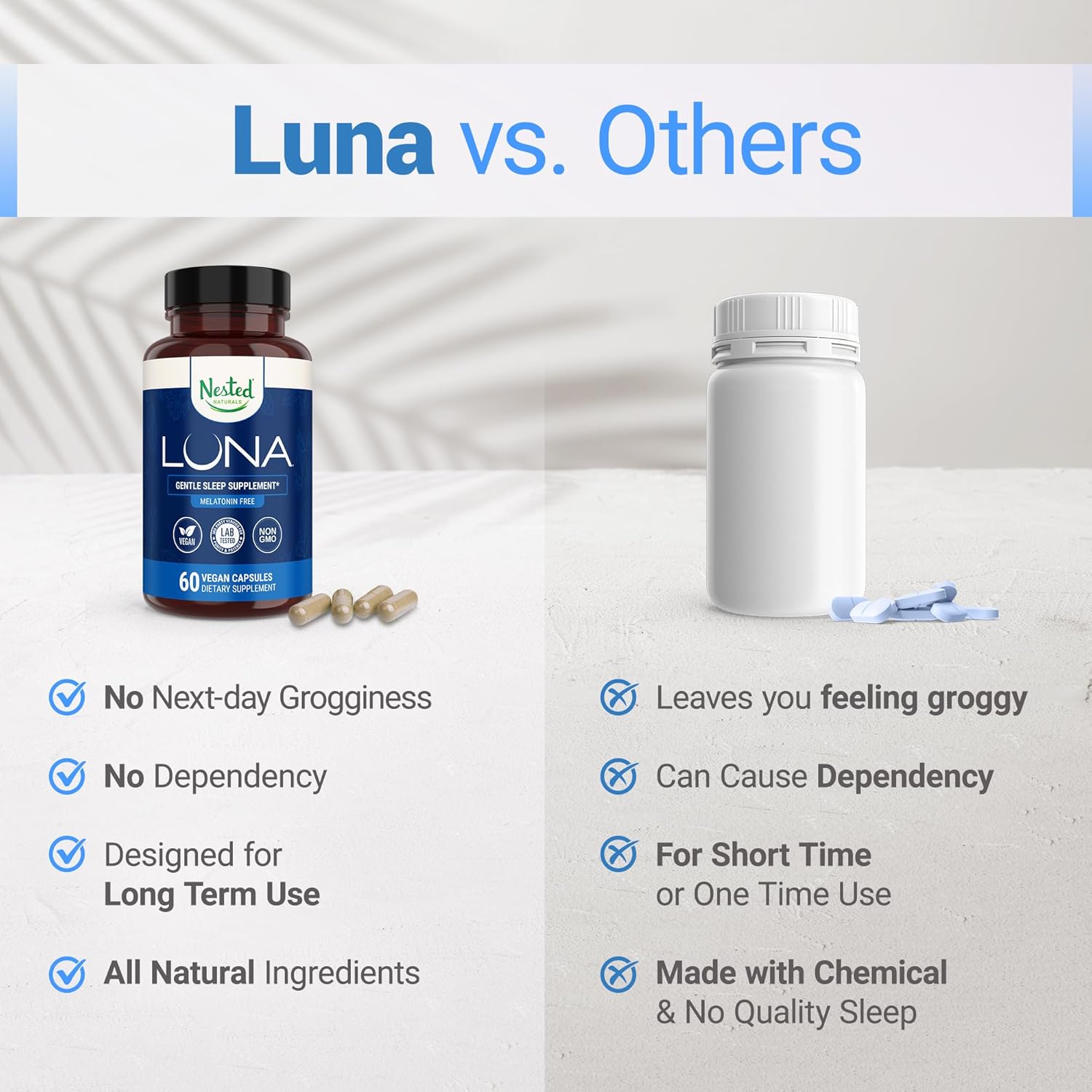 Nested Naturals Luna Melatonin-Free Sleep Supplement - Non-Habit Forming Herbal Sleep Supplement, Adult Bedtime Support, Help Sleeping w/Chamomile, Valerian, L-Theanine - 60 Vegan Capsules - Image 7