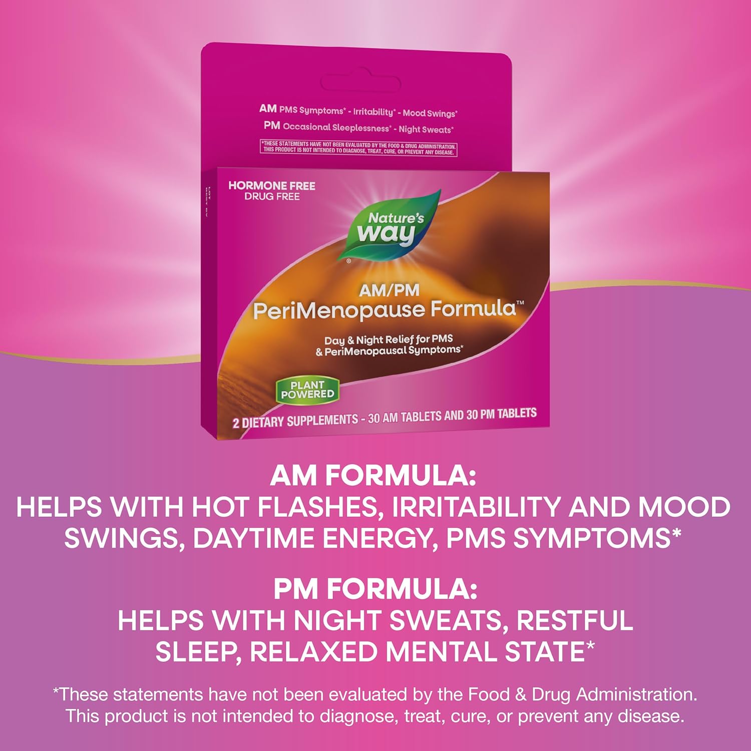 Nature's Way AM/PM PeriMenopause Formula, Perimenopause and PMS Symptom Support*, Hormone-Free, Hot Flashes*, PMS Symptoms*, Restful Sleep*, 30 AM & 30 PM Tablets (Packaging May Vary) - Image 4