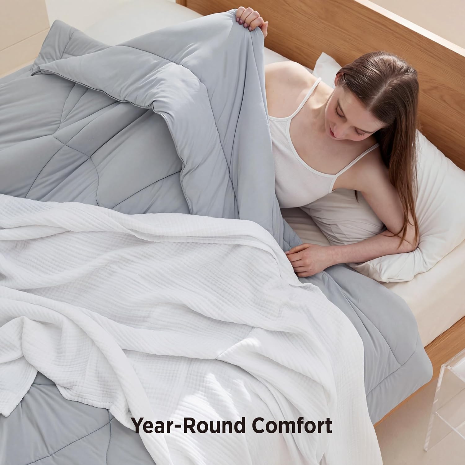 Bedsure Cooling Comforter Queen Size - Cooling Blankets for Hot Sleepers, Lightweight Comforter for Summer with Dual-Sided Cool Tech, Soft Breathable Cold Blanket for Sleeping, Grey, 88x88 Inches - Image 9
