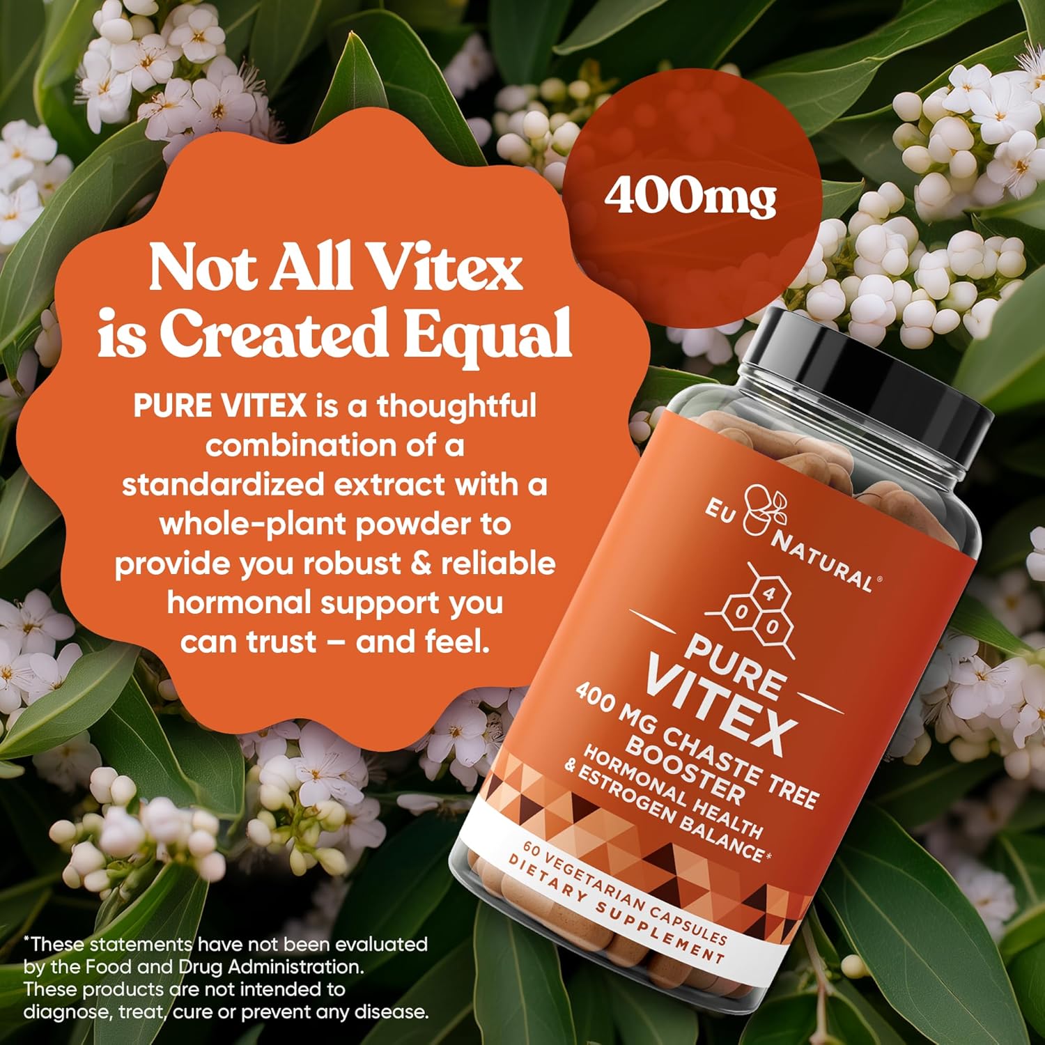 Vitex Pure 400 Mg Chasteberry - Natural PMS Support, Balance Hormones, Regulate Cycle, Promote Skin Health - Full-Spectrum & Standardized - 60 Vegan Soft Capsules - Image 3