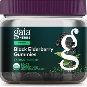 Gaia Herbs Black Elderberry (Sambucus nigra) Extra Strength Gummies - Delicious Immune Support Supplement* - Certified Organic Black Elderberries for Immune System Support* - 80 Gummies (40 Servings)