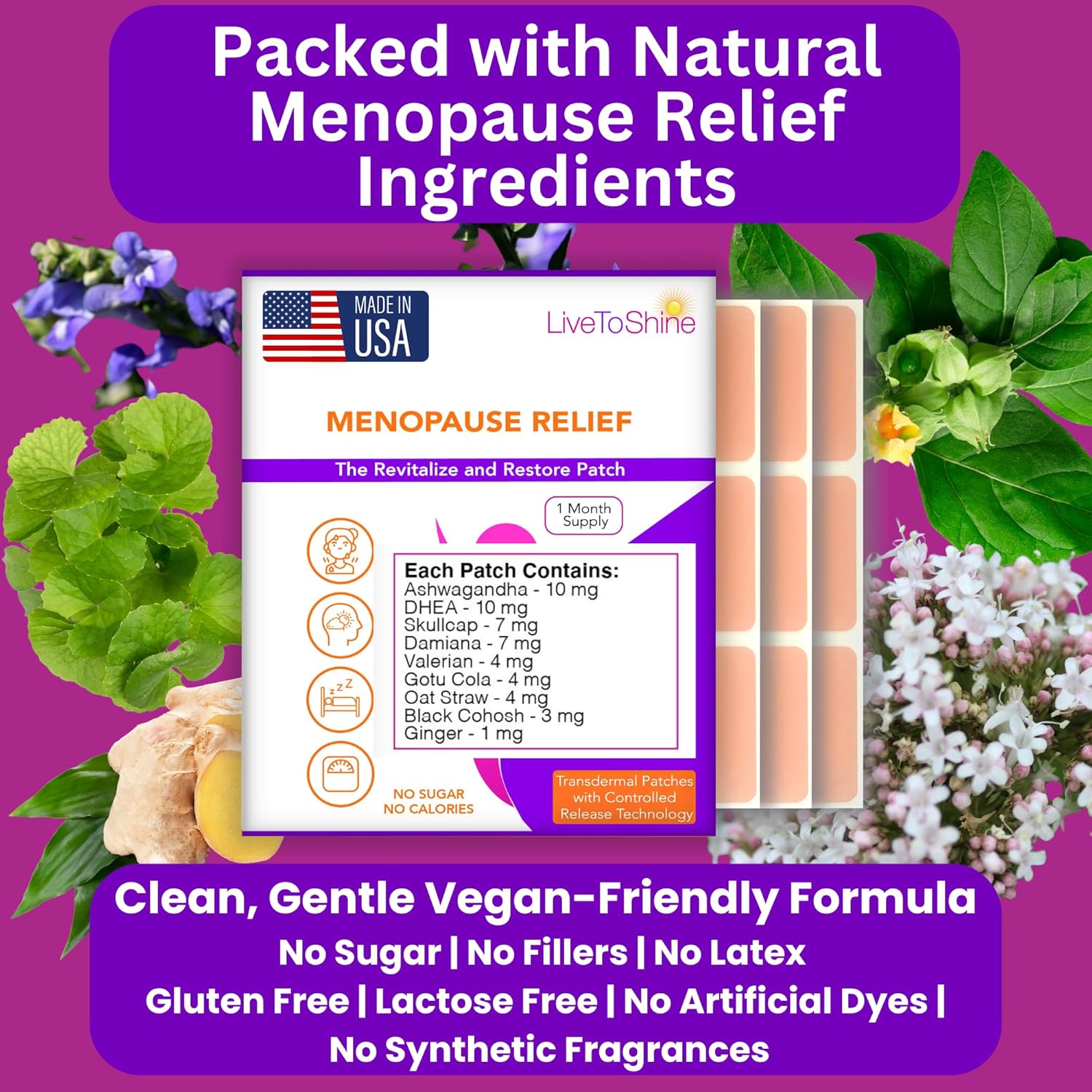 Menopause & Perimenopause Relief Patch for Women – Hot Flash, Mood & Symptom Support – Black Cohosh, Ashwagandha & More – 30 Topical Patches – USA Made by Live to Shine - Image 3