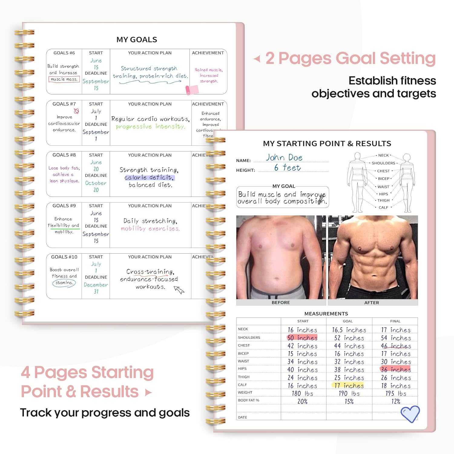 Fitness Workout Journal for Women & Men, A5(5.5" x 8.2") Workout Log Book Planner for Tracking, Progress, and Achieving Your Wellness Goals-Pink - Image 3