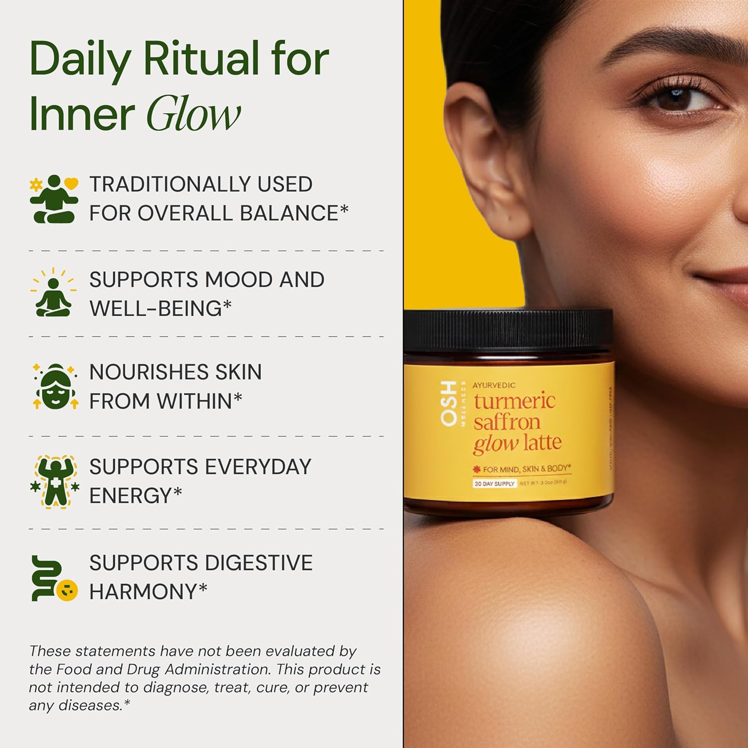 Turmeric Saffron Glow Latte | Calm Nights & Radiance Support* | Golden Milk with Kashmiri Saffron, Ginger, Turmeric & Acerola Vitamin C | Caffeine-Free Daily Ritual | Ayurvedic Drink Mix - Image 4