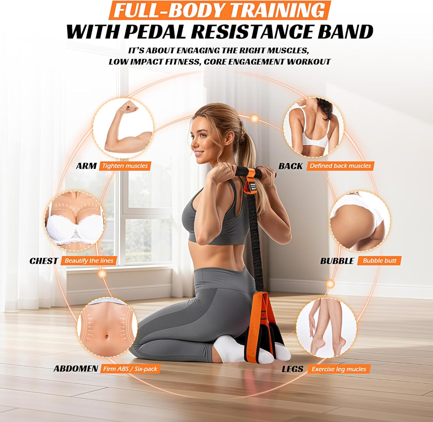 KUTIZE Multifunction Pedal Resistance Band with Handle, Upgraded Exercise Equipment with Soft Foot Pedal for Sit Up & Full-Body Home Gym Workouts, Core/ABS Training, Pilates, Yoga & Physical Therapy - Image 4