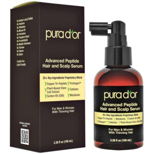PURA D'OR Advanced Hair & Scalp Serum 3.38 oz – Hair Thinning Treatment, Copper Tri-Peptide, Caffeine, Botanical Extract Blend, Fuller Appearance Strands – Vegan, Cruelty-Free Formula for Men & Women