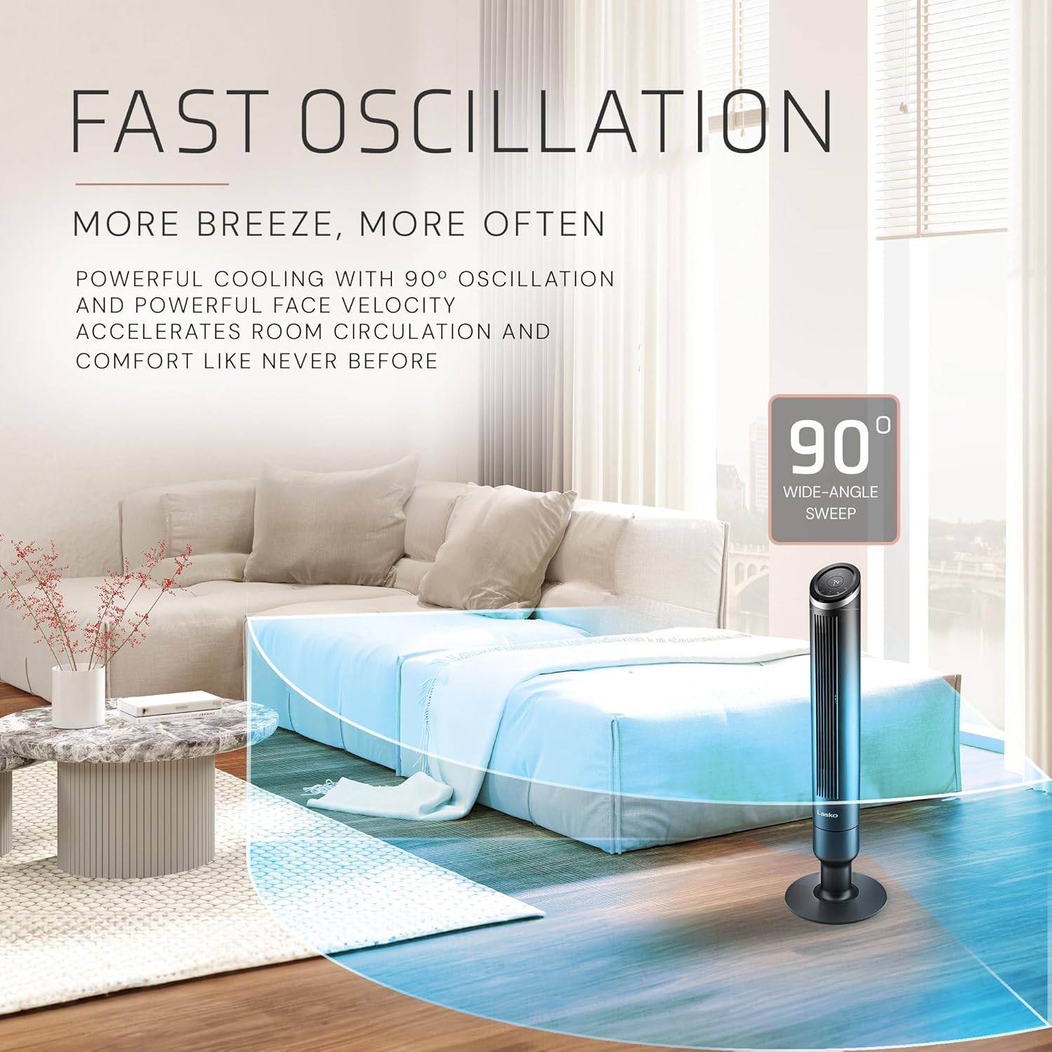 Lasko Apex Tower Fans Oscillating Quiet 42" - 29 ft/s Airflow, 28 dB, 90° Oscillation, 12H Timer, Air Filter for Hair & Dust, Remote, Black, Floor Fans for Home Bedroom, RST200 - Image 7