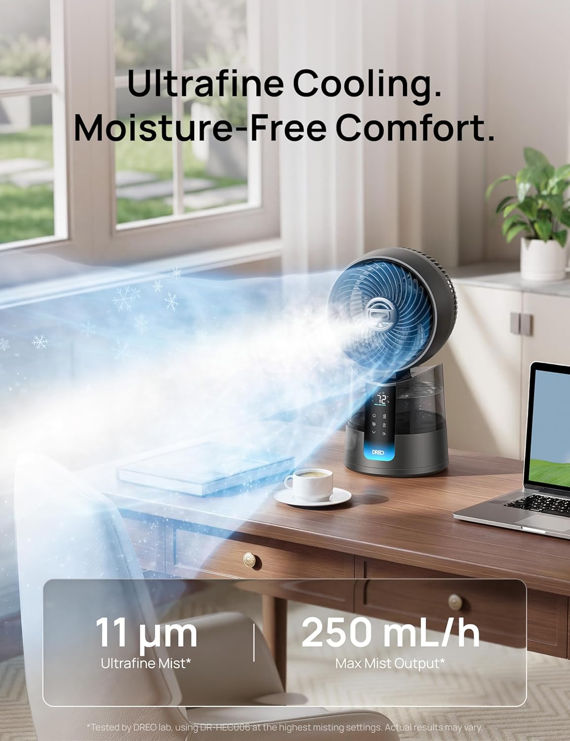DREO TurboCool Misting Fan 516, 5℉ Drop Cooling Fans that Blow Cold Air, 150°+30° Omni-directional Oscillating, Evaporative air cooler, 26 ft/s Wind, Ultrafine Mist, 20dB Quiet, 6 Speeds 2 Modes, Grey - Image 3