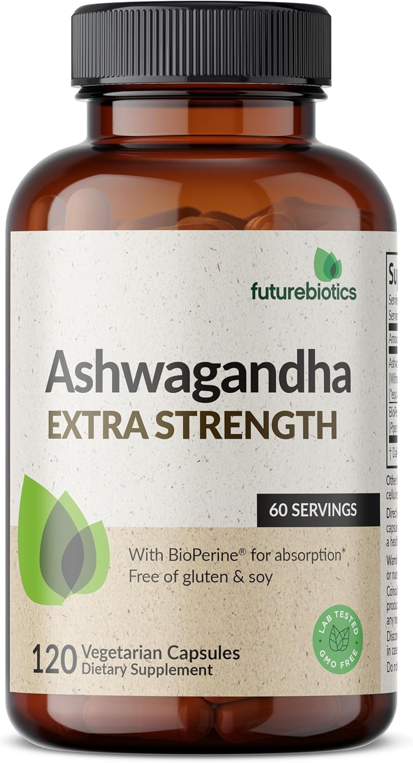 Futurebiotics Ashwagandha Extra Strength Stress & Mood Support with BioPerine - Non GMO Formula, 120 Vegetarian Capsules - Image 5