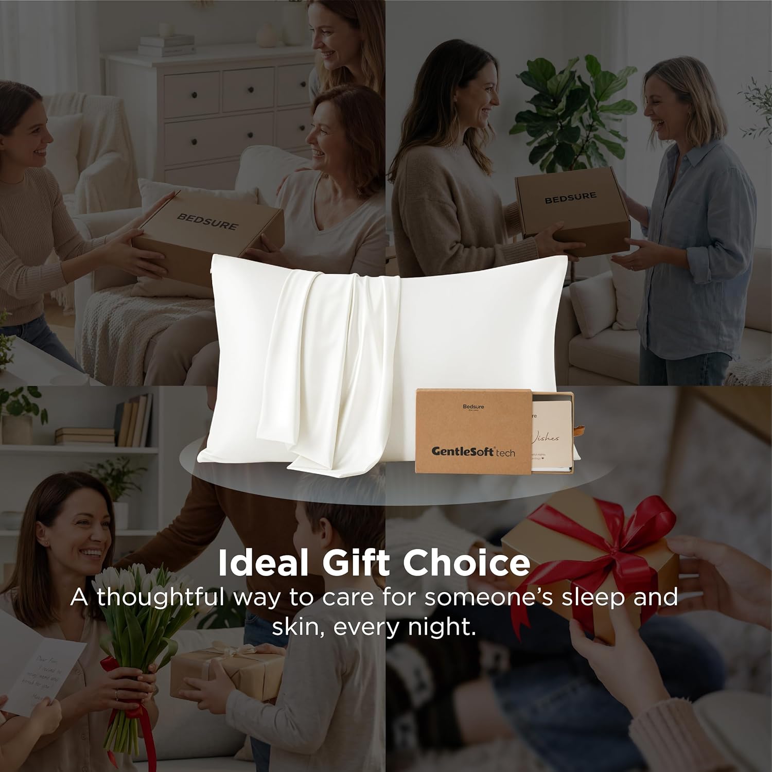 Bedsure Cooling Pillowcase for Hot Sleepers, Silk Like Pillow Case Queen Size Set of 2, Reduce Wrinkles & Frizz-Free Hair, Infused with HA & Ceramides for Skin, Hidden Zipper, Queen, White - Image 8