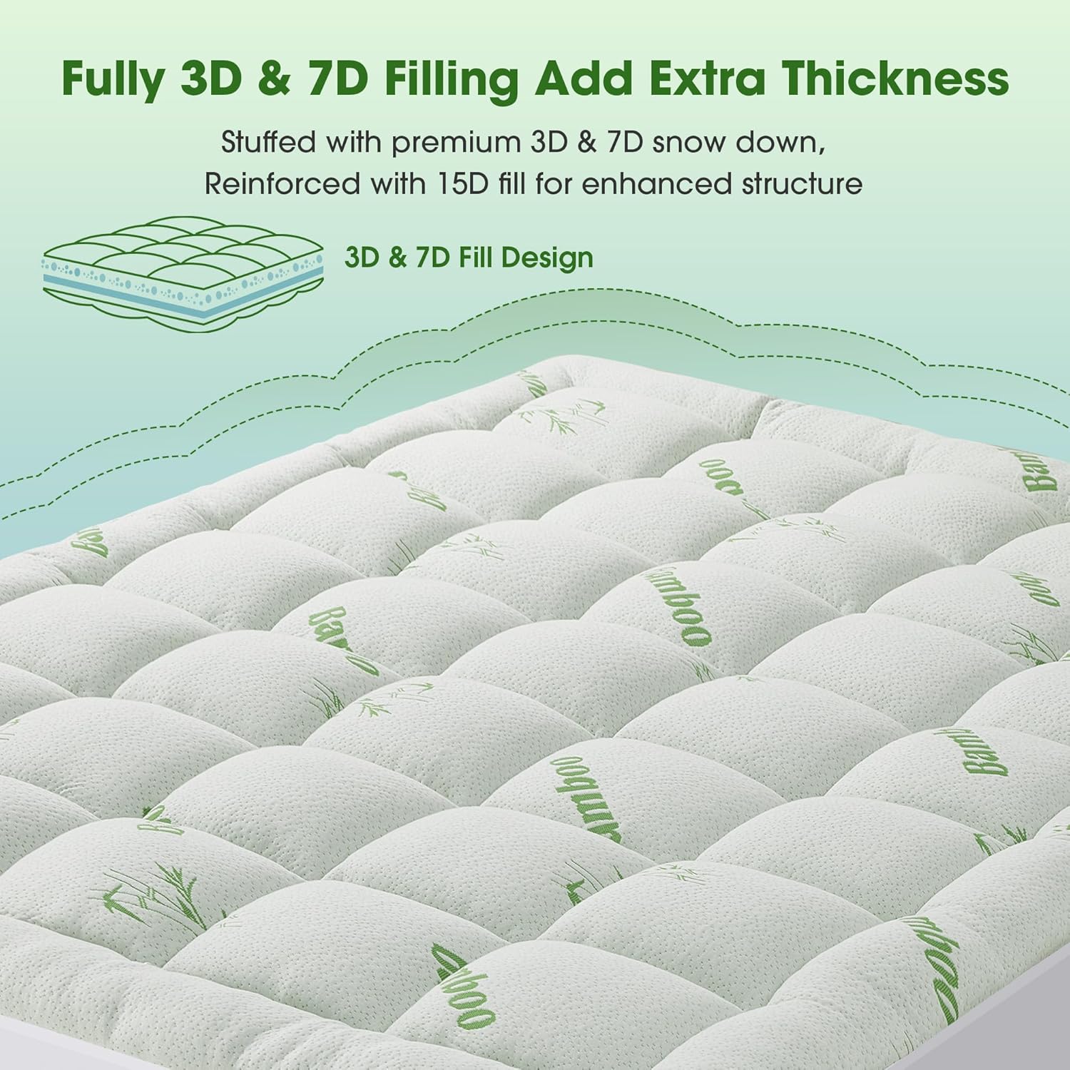 Mattress Pad Queen Size, Cooling Pillow Top Mattress Topper, Ultra Soft Viscose Made from Bamboo, Breathable for Hot Sleepers, Deep Pocket 8"-20", Green - Image 6
