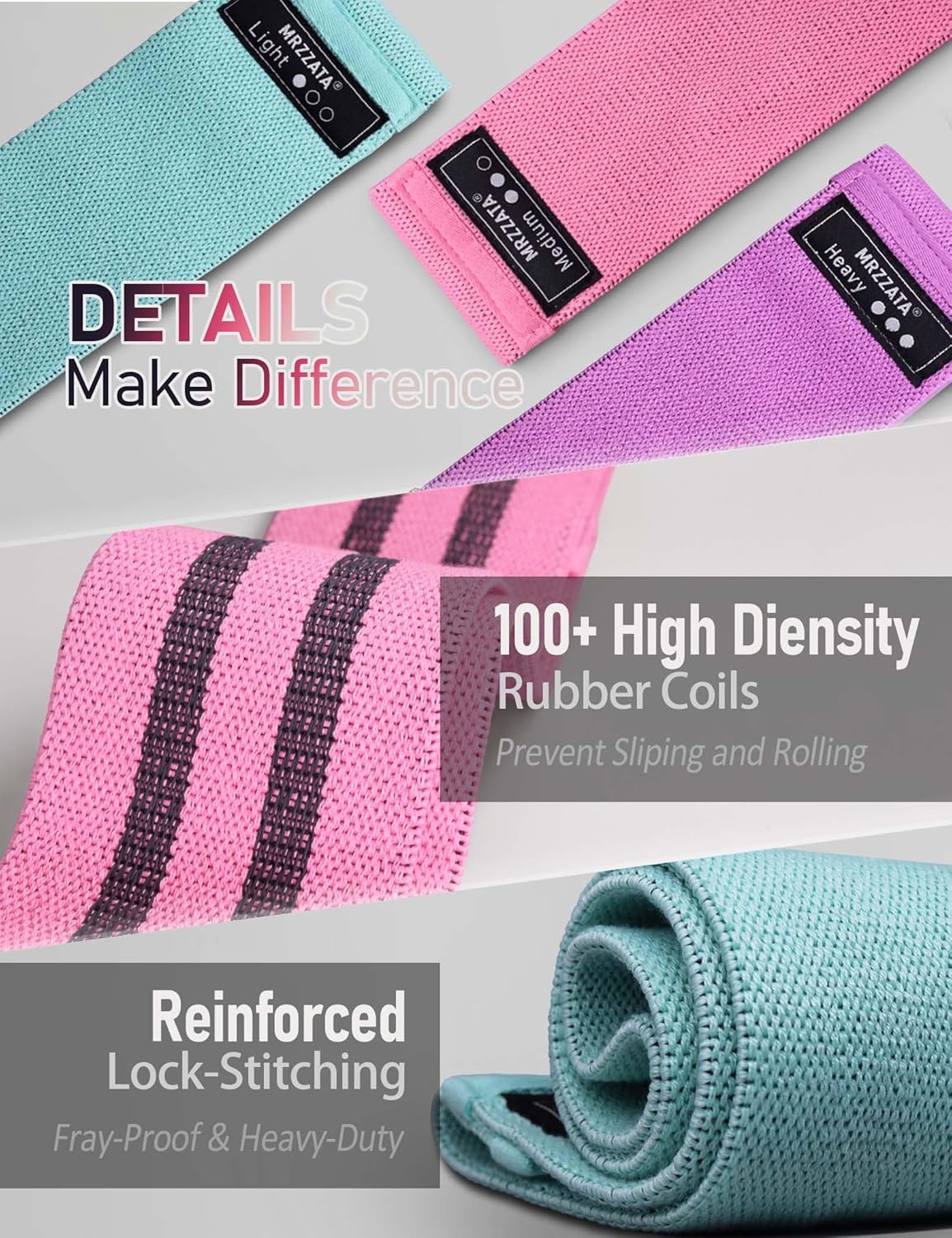 Resistance Bands for Working Out Hip and Legs, Fabric Booty Bands Set, Widen Exercise Bands for Women Men, Pilates Stretch Yoga Starter Set - Image 6