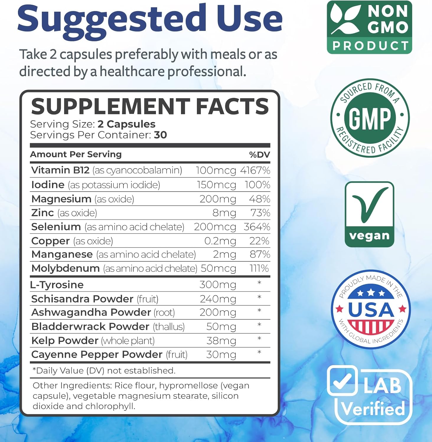Thyroid Support with Iodine (Non-GMO) Improve Your Energy & Mood - Metabolism Booster Thyroid Health Supplement for Women and for Men - Ashwagandha, Zinc, B12 Complex - 60 Capsules - Image 5