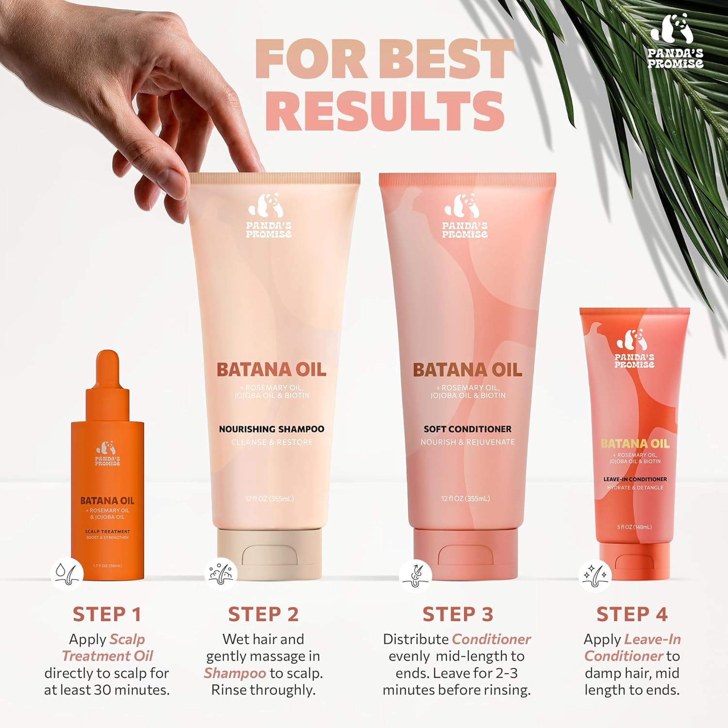 Panda's Promise Batana Oil Shampoo and Conditioner Set – Sulfate-Free Haircare with Batana Oil Nourishing Duo for Smooth, Soft and Manageable Hair For All Hair Types, Unisex (12 fl oz Each) - Image 8