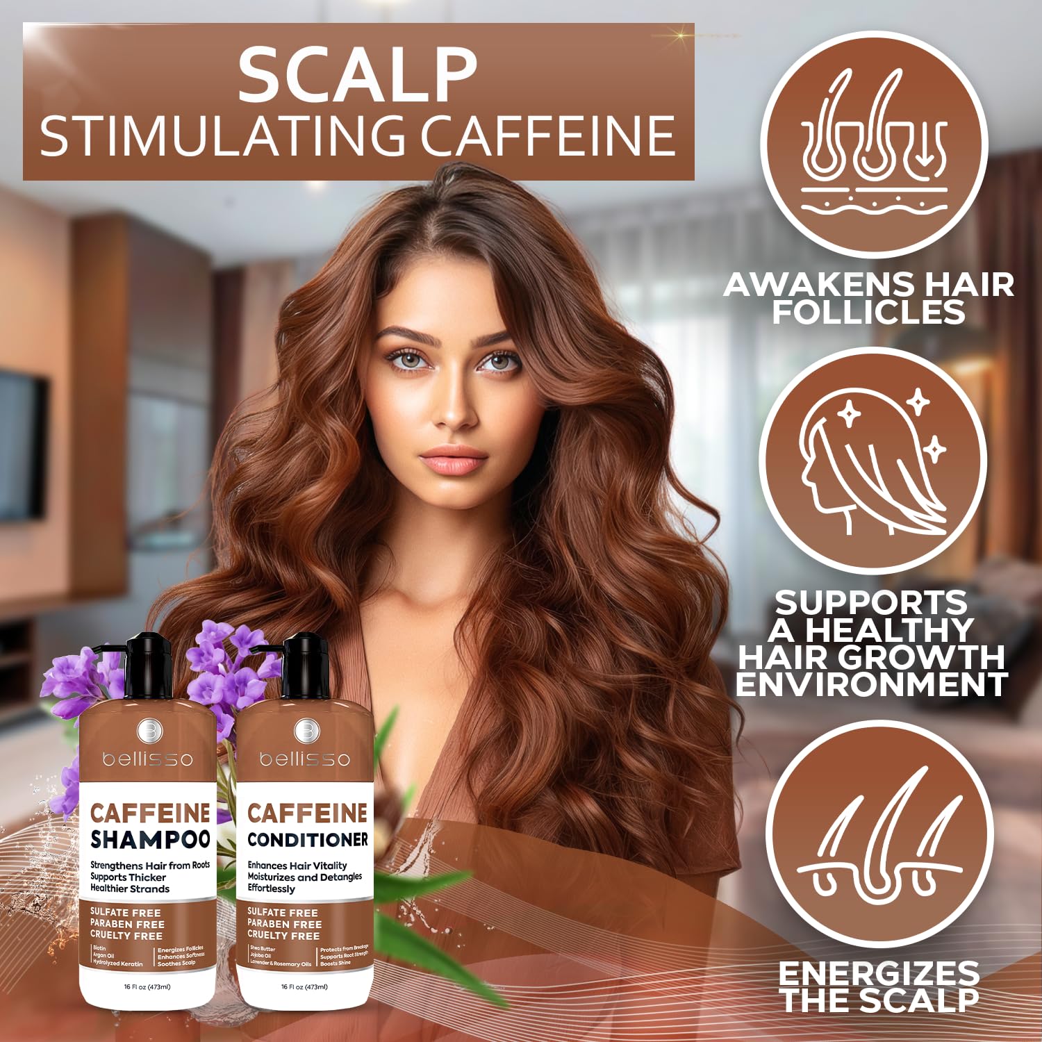Caffeine Shampoo and Conditioner Set - Volumizing Products for Women and Men - Thickening, Volume Boosting Formula for Thinning and Fine Hair - Sulfate Free, No Parabens - Hydrating, Salon Grade - Image 2