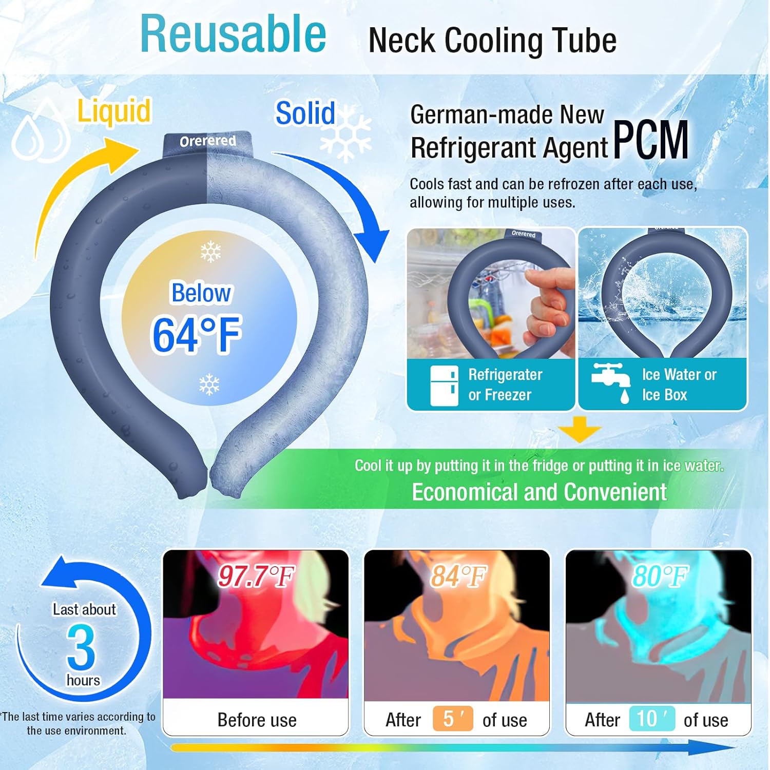 Neck Cooling Tube 70% Gel Increase Ice Ring Neck Cooler Wearable Body Cooling Products for Outdoor Indoor Activities Relief for Hot Flashes(Gradient Grey,L) - Image 6