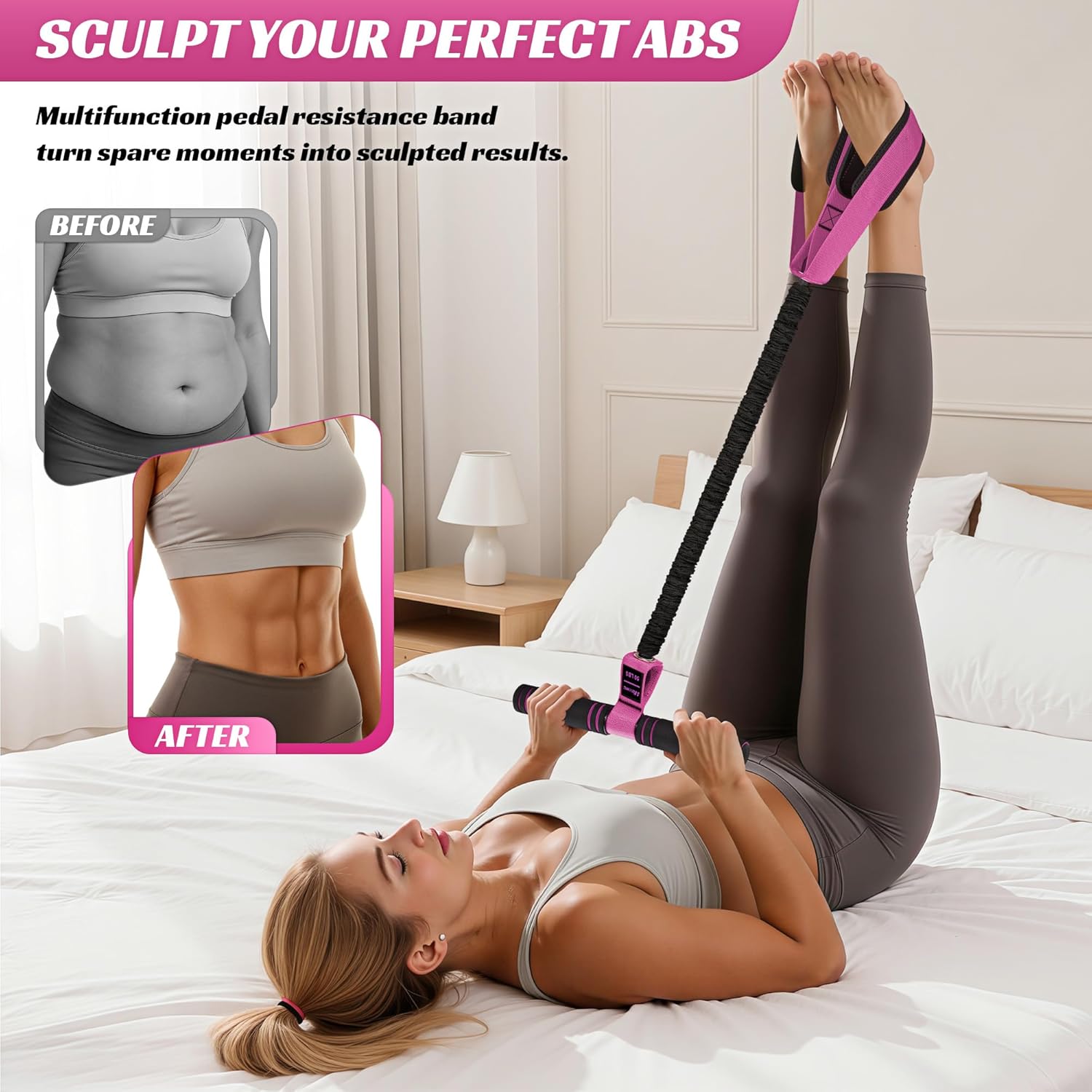 HOXWC Upgraded Multifunction Pedal Resistance Band with Handle, 50LBS Thickened Resistance Bands for Core/ABS, Arm, Waist, Abdomen, Leg Workout, Portable Sit Up Exercise Equipment for Women - Image 4