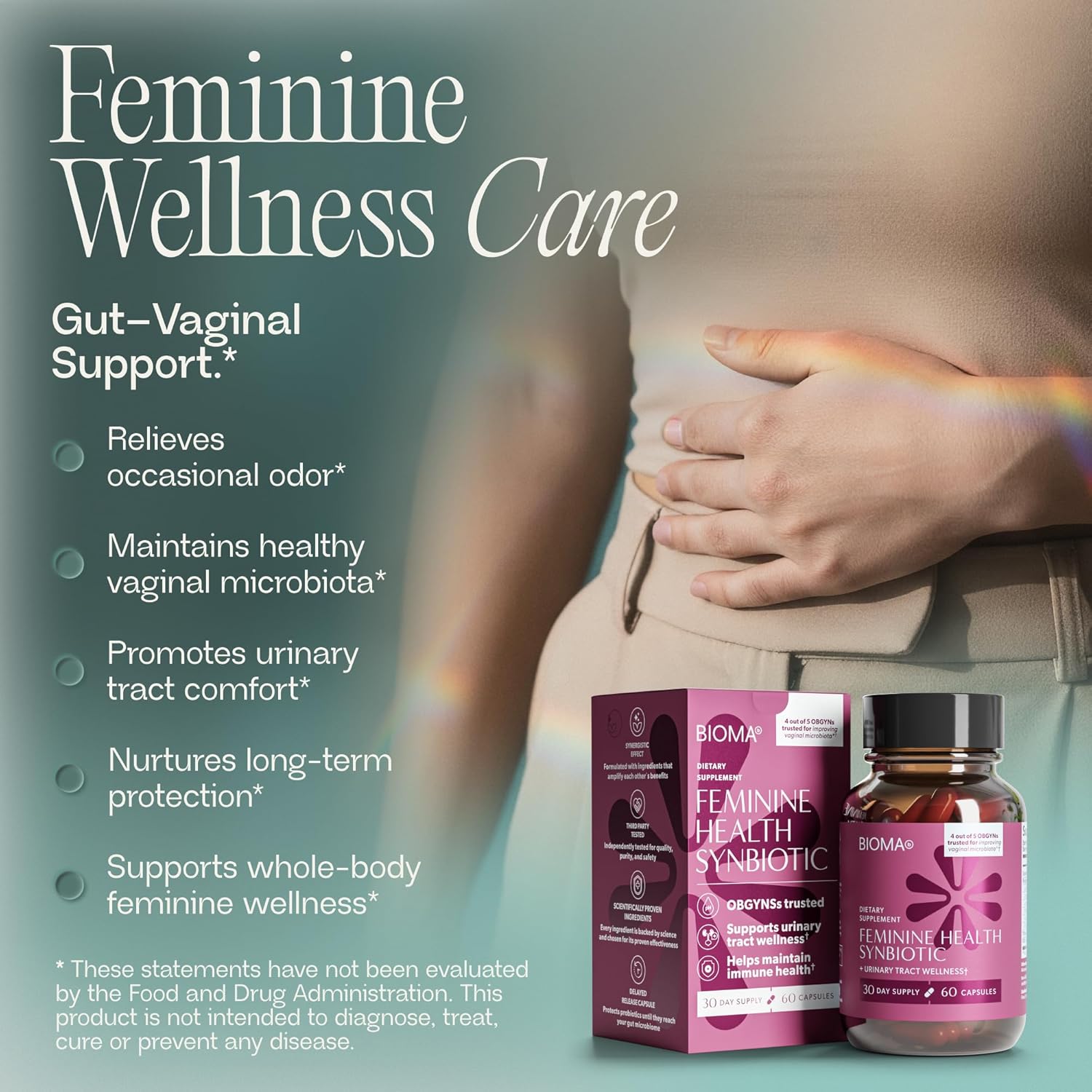 BIOMA Feminine Health Synbiotic - Women's Health Supplement for Healthy Vaginal pH, Urinary Tract & Digestive Support - with Probiotics, Cranberry & Tributyrin - 60 Capsules (30-Day Supply) - Image 2