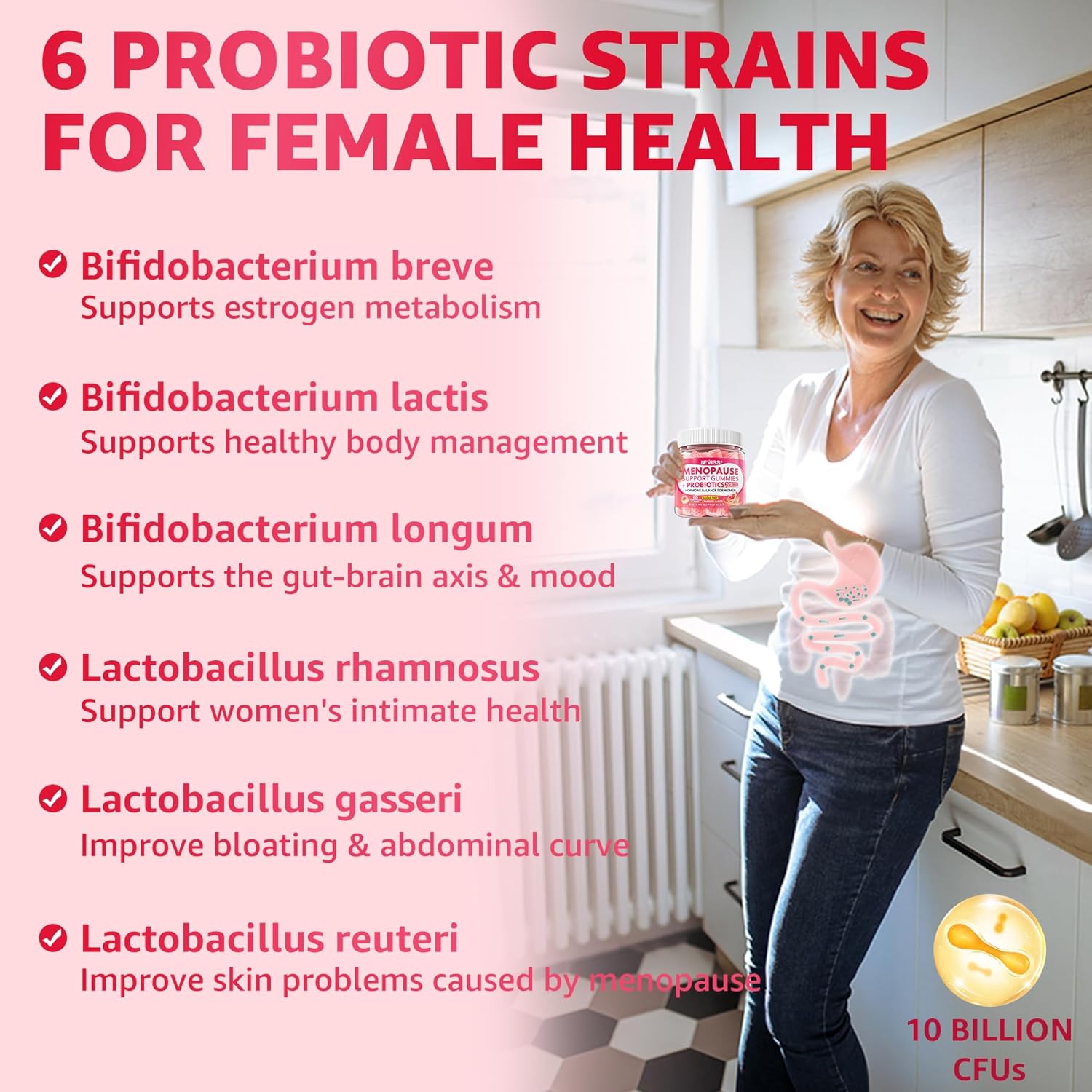Menopause Gummies Supplement for Women w/ Red Clover, Black Cohosh for Hot Flashes, Menopause Support Vitamins + Ashwagandha Probiotics, Over 50 Hormone Support Balance Gummies Sugar Free, Vegan 60ct - Image 4