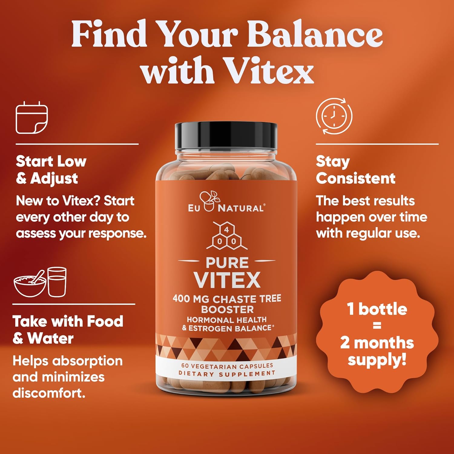 Vitex Pure 400 Mg Chasteberry - Natural PMS Support, Balance Hormones, Regulate Cycle, Promote Skin Health - Full-Spectrum & Standardized - 60 Vegan Soft Capsules - Image 5