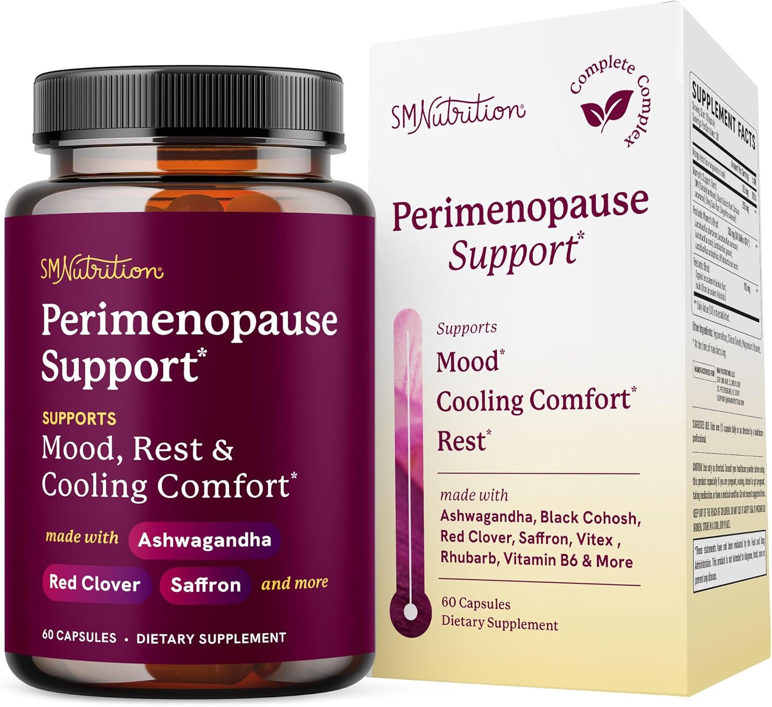 Perimenopause Support | Hormone Balance for Women | Mood, Sleep, Cycle Regularity & Cooling Support | Black Cohosh, Vitex, Saffron & More | Peri Menopause Supplements for Women | Non-GMO | 60 Ct
