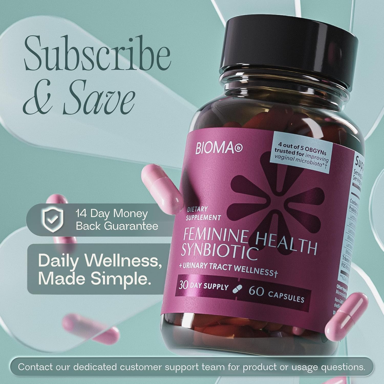 BIOMA Feminine Health Synbiotic - Women's Health Supplement for Healthy Vaginal pH, Urinary Tract & Digestive Support - with Probiotics, Cranberry & Tributyrin - 60 Capsules (30-Day Supply) - Image 8