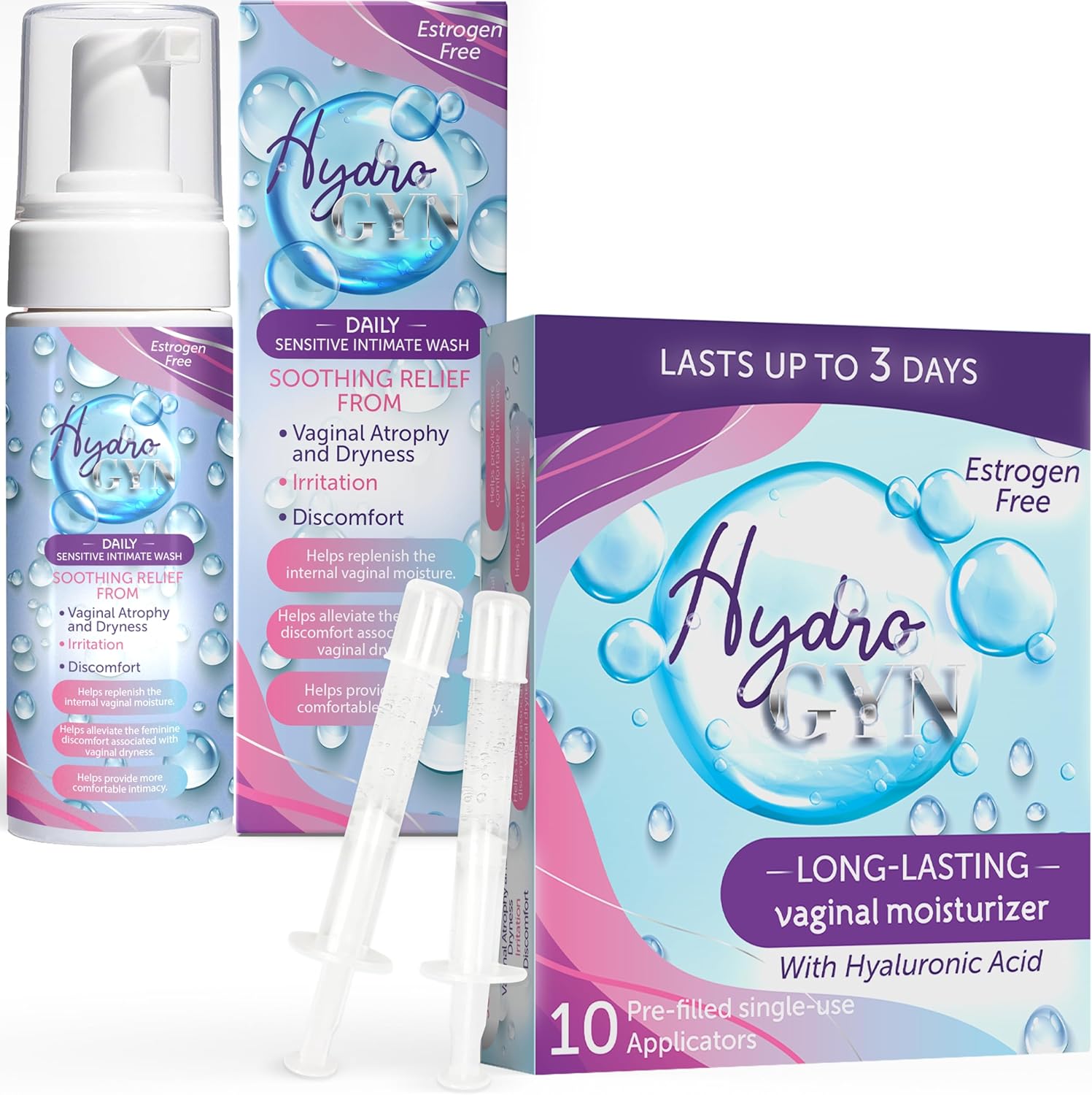 Hydro GYN Vaginal Moisturizer | Long-Lasting Dryness & Discomfort Relief | Estrogen & Hormone Free | 10 Pre-Filled Applicators I Pre and Post Menopausal + Feminine Wash