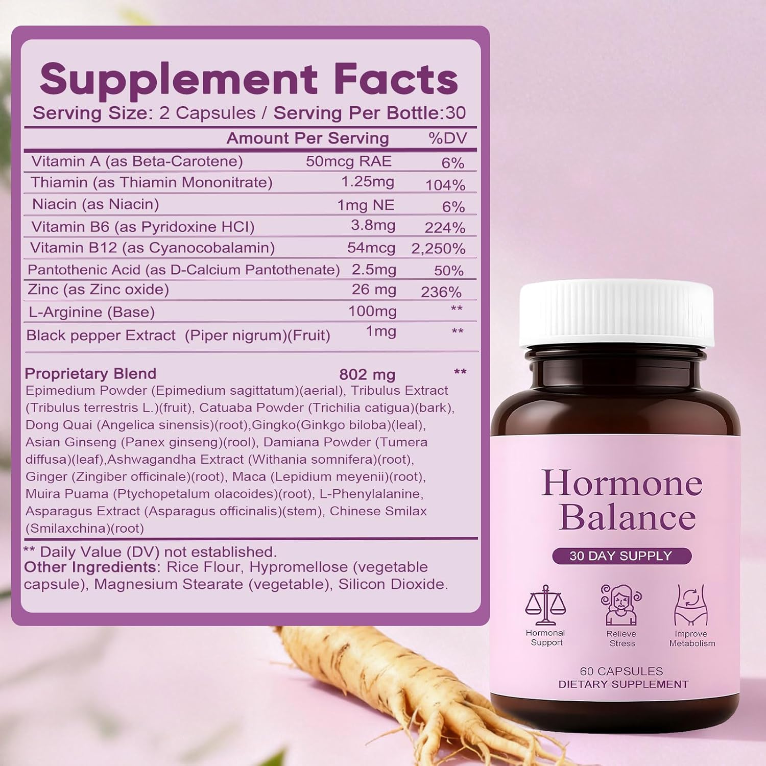 Hormonal Balance Supplements for Women - Weight Management for Menopause Relief, Support Mood & Energy, with Ashwagandha, Ginger Root, 60 Capsules - Image 3