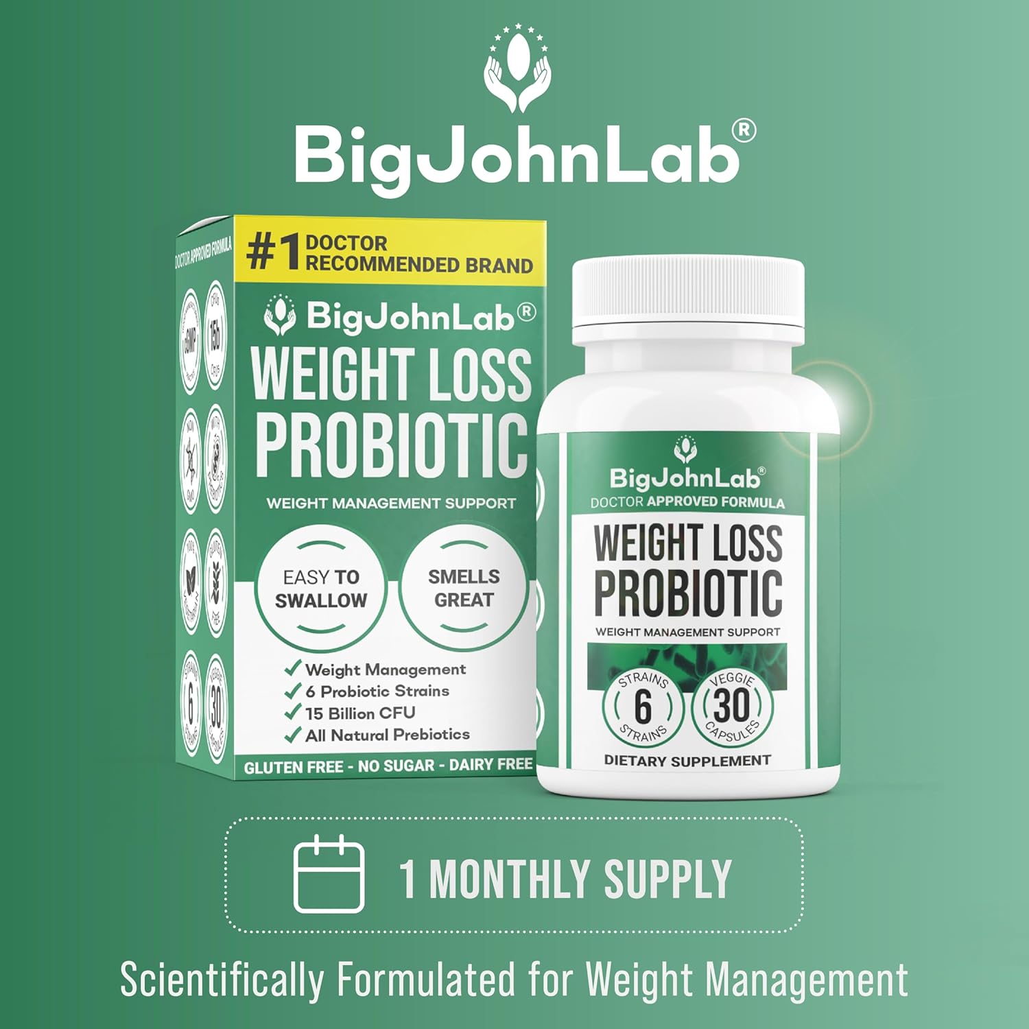 BIGJOHNLAB® - Probiotics for Weight Management & Bloating - 6 Probiotic Strains - Prebiotics - Key Ingredient Cayenne & Green Tea - Supports Gut Health - Weight Management for Women & Men - 30 CT - Image 2