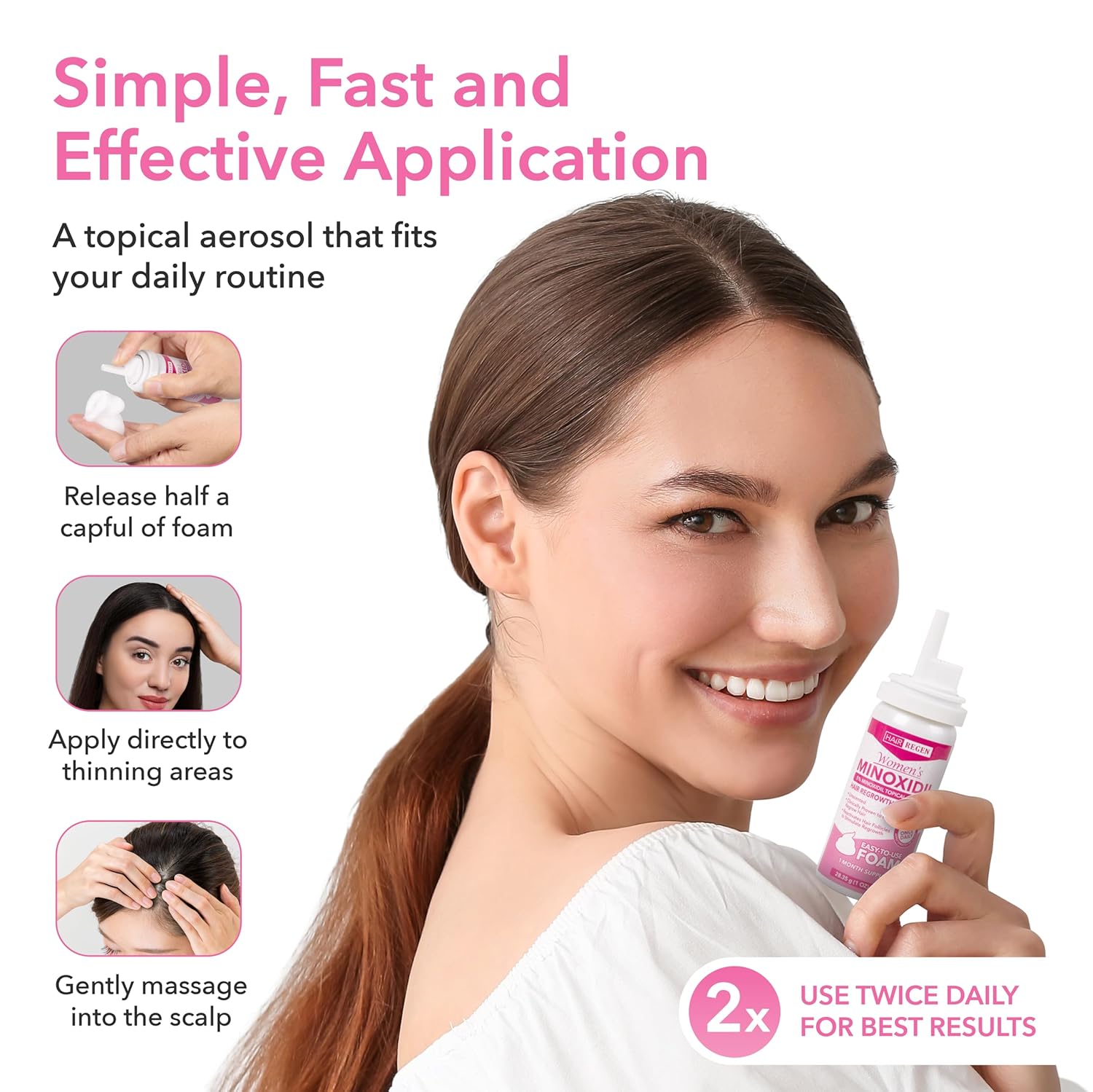 Hair Regen Minoxidil Foam for Women 5% Percent - Women's Hair Growth Treatment for Her - Topical Foaming Minoxidil for Women - Great for Hair Regrowth and Reduce Hair Loss - 1 Pack as 1 Month Supply - Image 5
