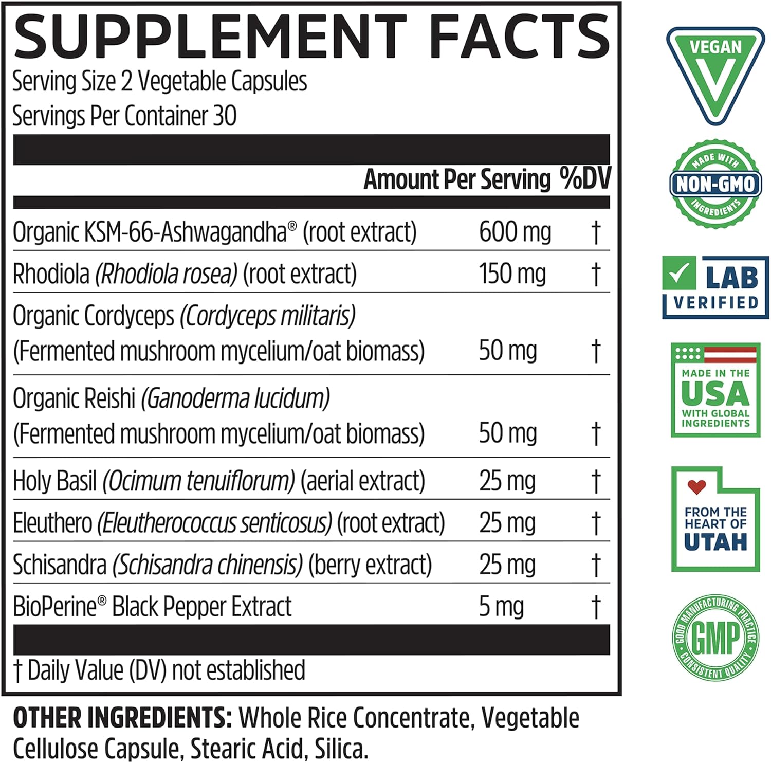 Zhou Nutrition Ashwagandha Capsules, Mood Enhancer, Energy Boost, Blend of Rhodiola, Holy Basil, Cordyceps, Reishi & Ashwagandha Supplement, 30 Servings, 60 Capsules - Image 2