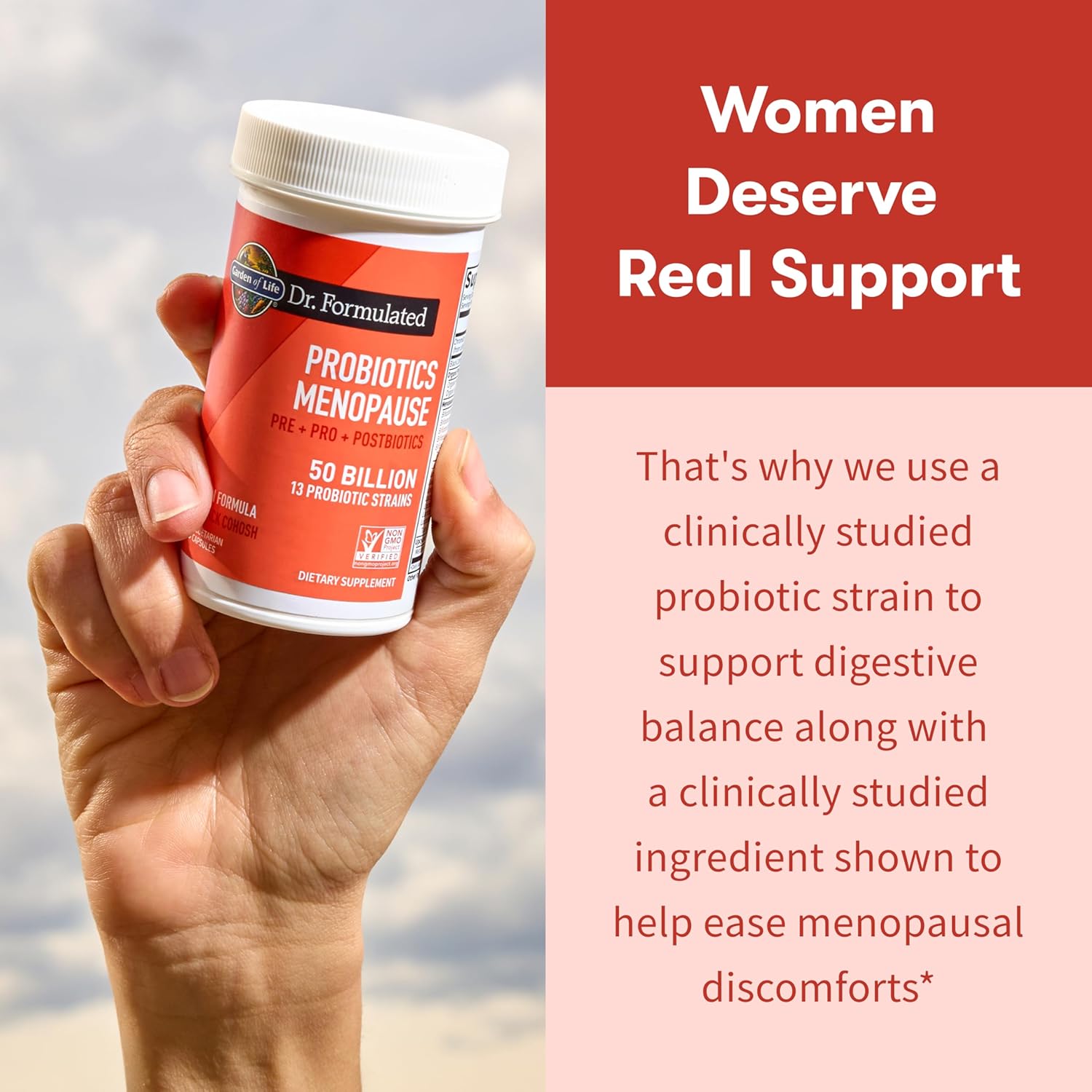 Garden of Life Dr. Formulated Menopause Probiotics with Black Cohosh, Chromium and Pre, Pro & Postbiotics – Menopause Supplements for Women, Immune Health, Non-GMO, Gluten-Free, 30 Vegetarian Capsules - Image 3