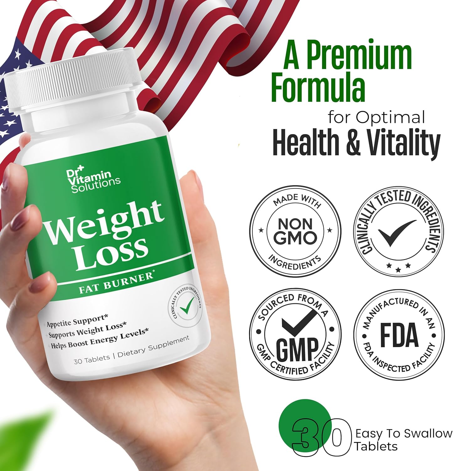 Fat Burner for Women & Men, Weight Loss & Appetite Suppressant Diet Pills, Thermogenic Metabolism Booster with Green Tea, Garcinia Cambogia, Chromium - Natural, Non-GMO - 30 Day Supply, Dr Vitamin - Image 6