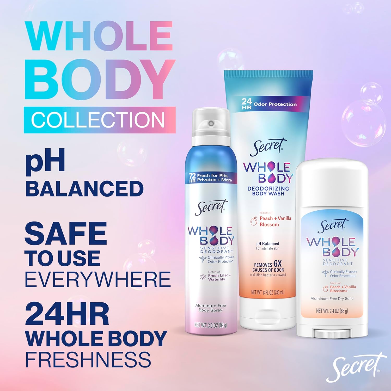 Secret Feminine Wash, 24 HR Deodorizing Feminine Body Wash for Women, Removes 6x Causes of Odor, PH Balanced, Safe to Use Everywhere, Light & Fresh, 8.0 oz - Image 2