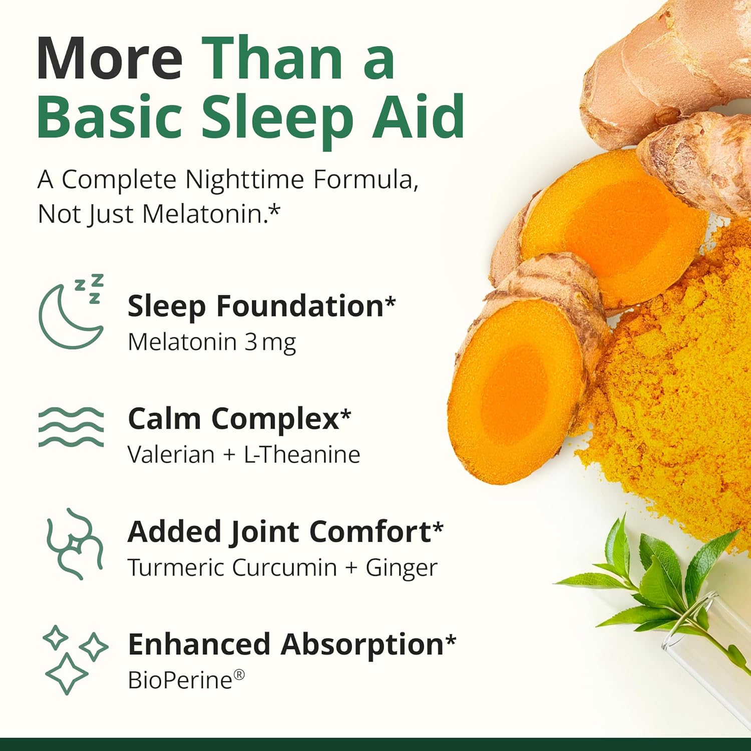 Valerian Root for Sleep – Melatonin 3mg Sleep Aid with L-Theanine – Organic Turmeric Curcumin Supplement with Ginger & Black Pepper for Daily Calm and Stress Relief Support – 60 Capsules - Image 5