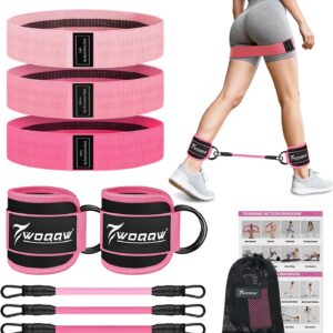 WOQQW Resistance Bands Set - Ankle Resistance Bands with Cuffs for Legs & Glute Workout, Fabric Booty Bands for Women, Home Gym Exercise Equipment for Hip, Pilates, Fitness, Yoga, Physical Therapy