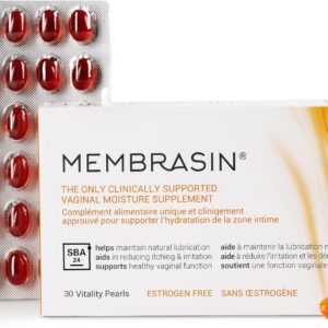 Membrasin Vaginal Moisture Support Vitality Pearls, Menopause Supplement for Vaginal Dryness & Itch, Estrogen-Free Supplement, 100% Natural Formula, Made with Sea Buckthorn Oil, 30 Oral Softgels