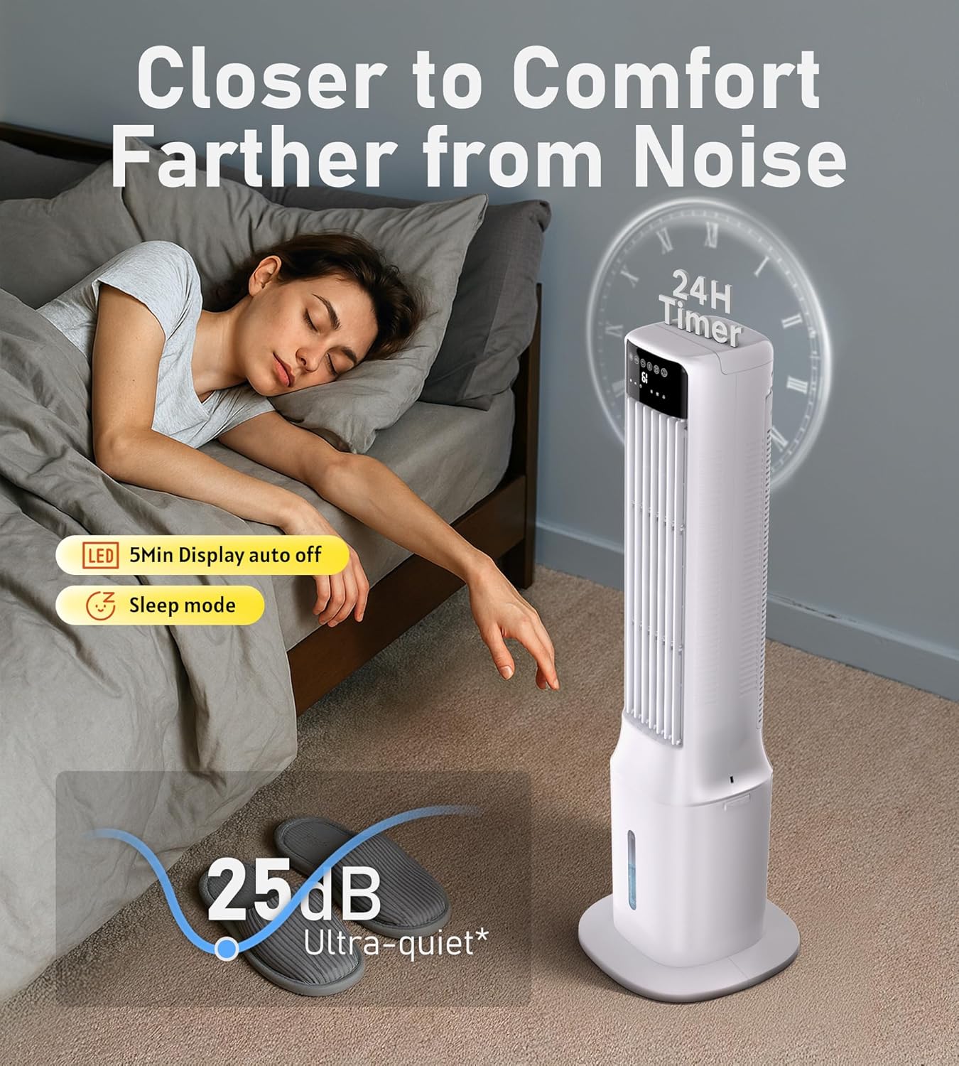 Landeagle 41″ Portable Evaporative Air Cooler – Tower Swamp Cooler Fan with 120° Oscillation, 3 Speeds, 24H Timer, 2.4 Gal Tank, Ice Packs – Indoor Cooling Fan for Bedroom & Living Room - Image 4