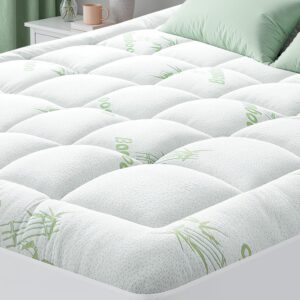HYLEORY Mattress Topper - Thick Bamboo-Viscose Naturally Cooling Pillow Top Mattress Pad Breathable Fluffy Soft Mattress pad for Back Pain Relief, King Size, Green