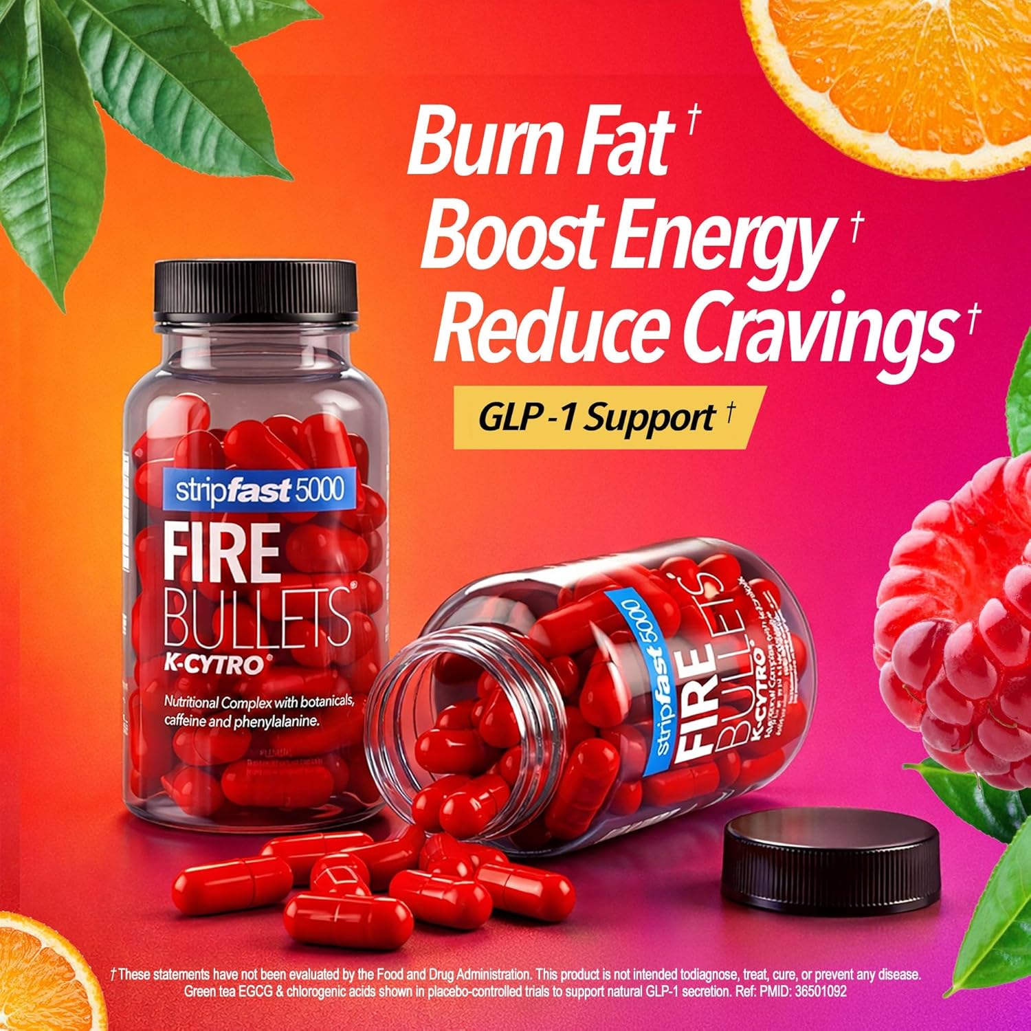 Fire Bullets Weight Loss Pills for Women & Men, Fat Burner GLP-1 Support, Appetite Suppressant, Diet Pills with Green Tea & Cayenne, 60 Capsules - Image 2