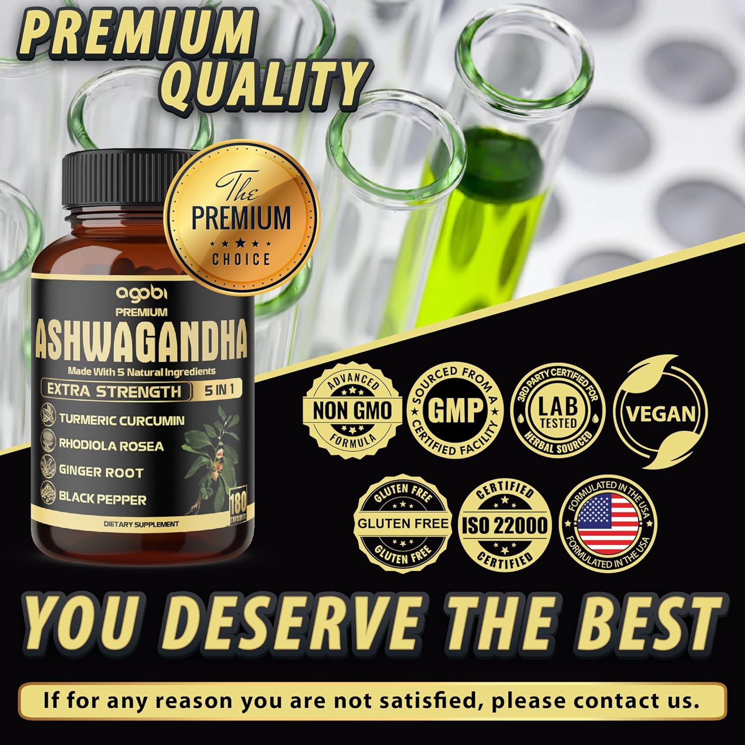 5in1 Premium Ashwagandha Capsules - Added Turmeric, Rhodiola Rosea, Ginger, Black Pepper - 180 Caps for 6 Months - Image 6