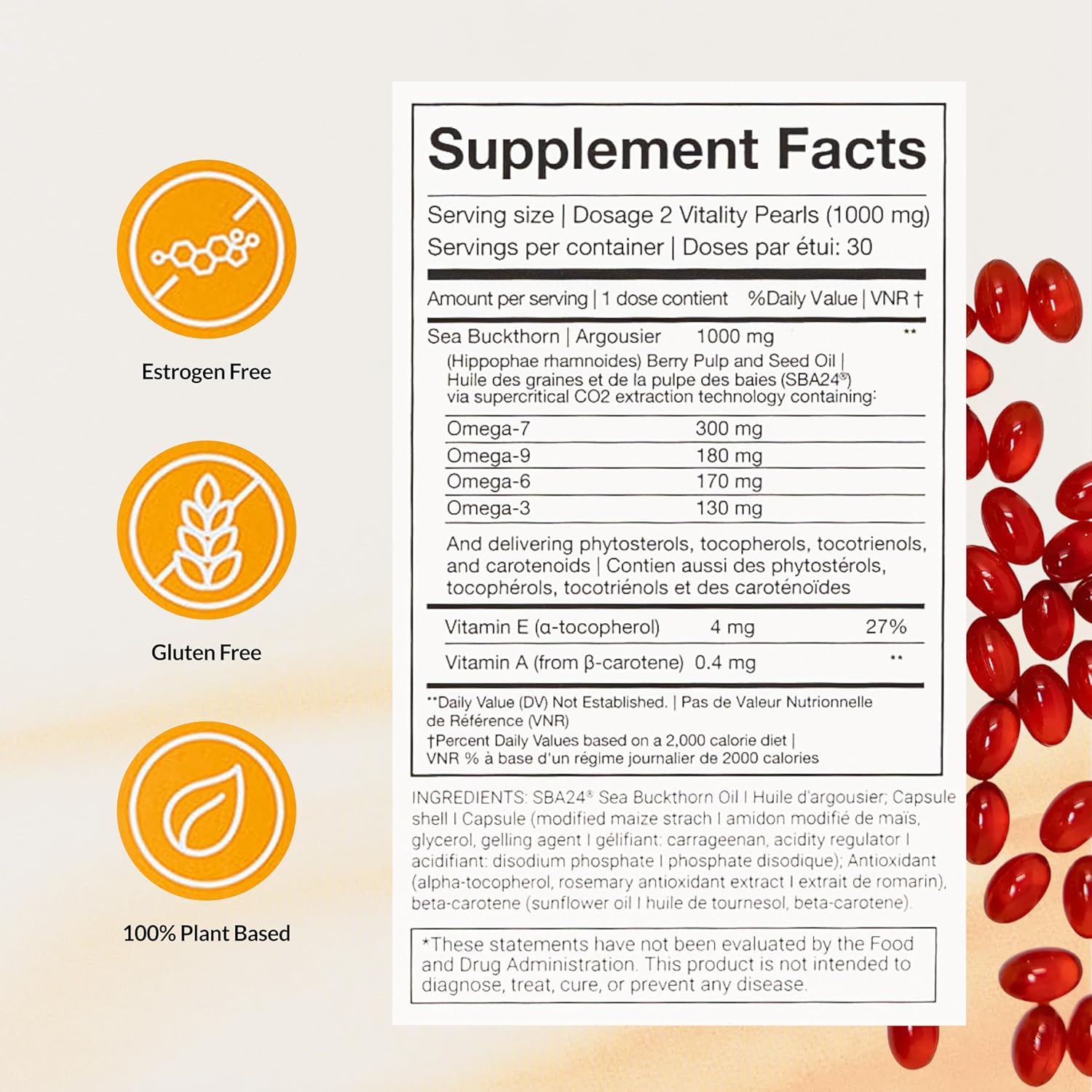 Membrasin Vaginal Moisture Support Vitality Pearls, Menopause Supplement for Vaginal Dryness & Itch, Estrogen-Free Supplement, 100% Natural Formula, Made with Sea Buckthorn Oil, 30 Oral Softgels - Image 2