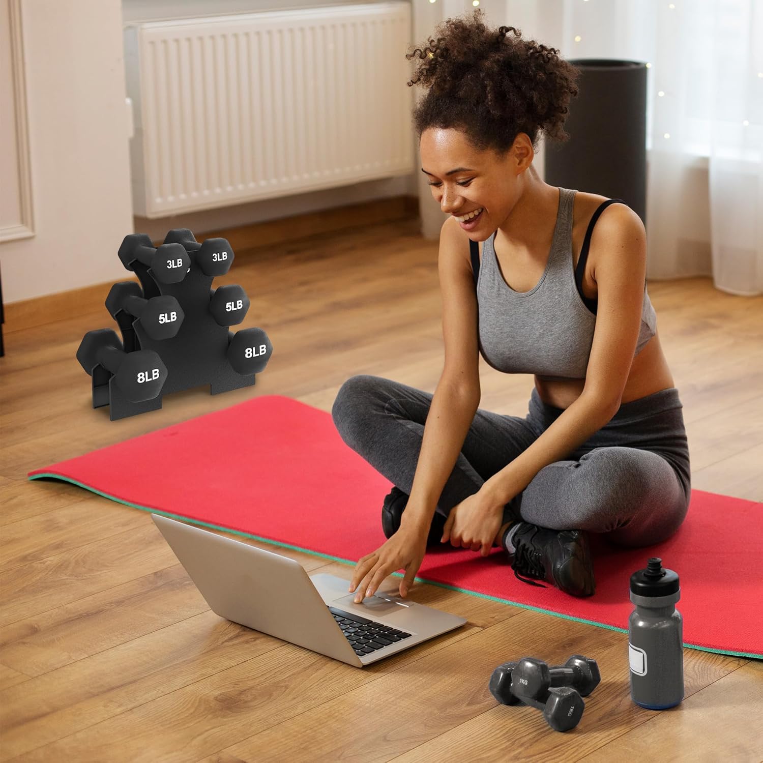 BalanceFrom Neoprene Coated Iron Dumbbell Hex Weights Set with Stand – Color-Coded or Black Options with Non-Slip Grip for Strength Training, Resistance Workouts, and Home Gym Fitness - Image 9