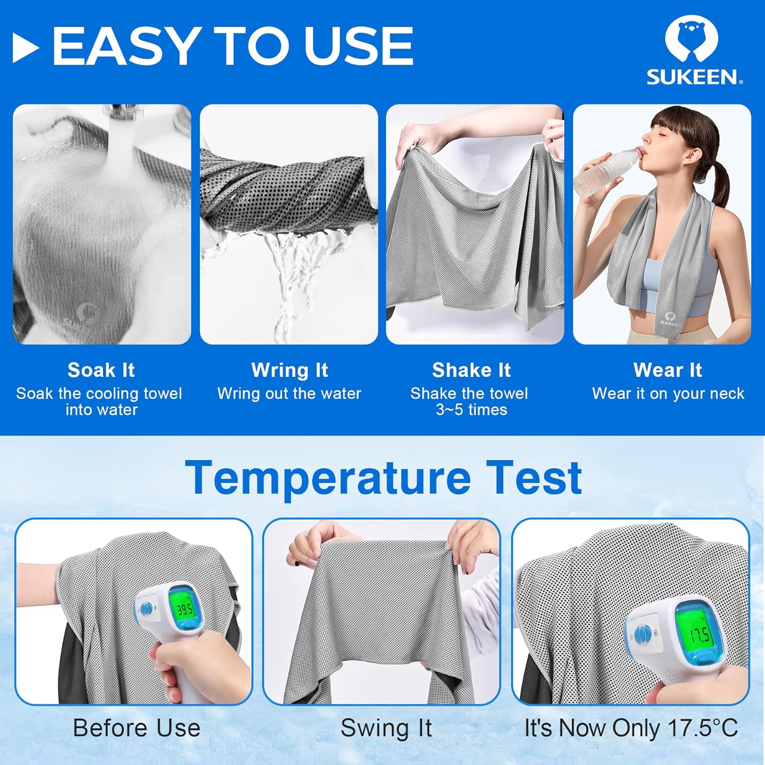 Sukeen 4 Pack Cooling Towels (40"x12"),Ice Towel,Soft Breathable Chilly Towel,Microfiber Towel for Yoga,Sport,Running,Gym,Workout,Camping,Fitness,Workout & More Activities - Image 4