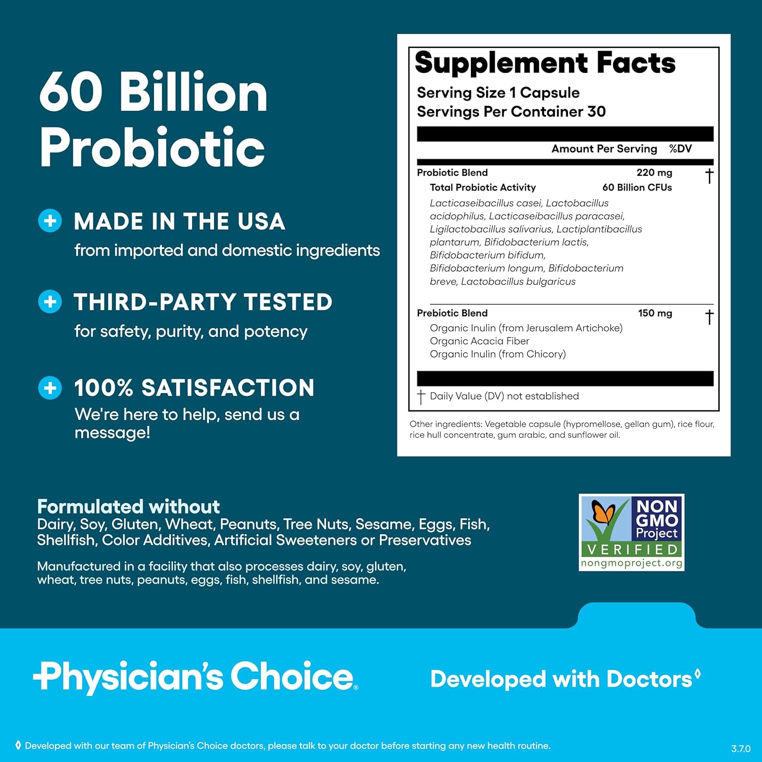 Physician's CHOICE Probiotics 60 Billion CFU - 10 Strains + Organic Prebiotics - Immune, Digestive & Gut Health - Supports Occasional Constipation, Diarrhea, Gas & Bloating - for Women & Men - 30ct - Image 6