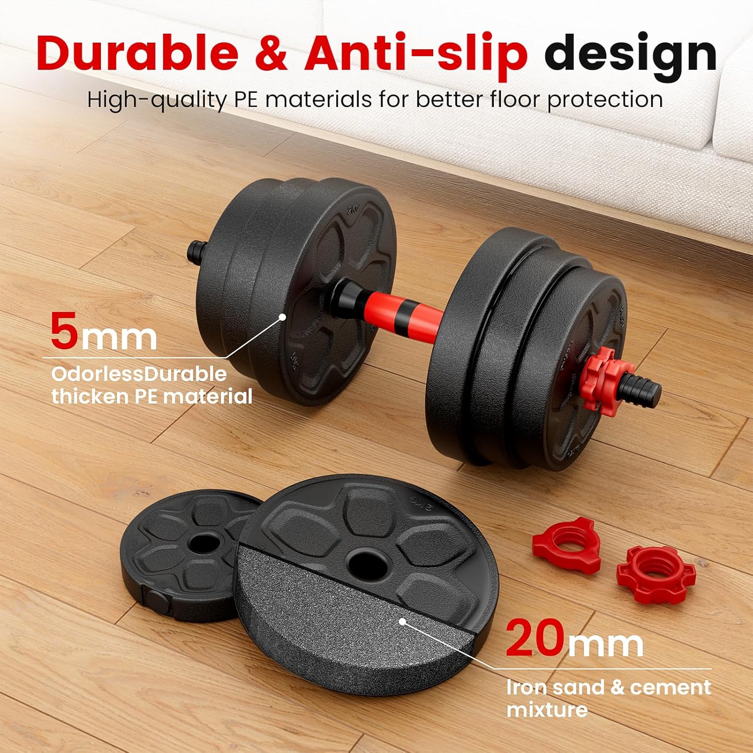 Adjustable Dumbbell Set, 20/33/45/70/90lbs Free Weight Set with Connector, 4 in1 Dumbbells Set Used as Barbell, Kettlebells, Push up Stand, Weight Set for Home Gym Suitable Men/Women - Image 6