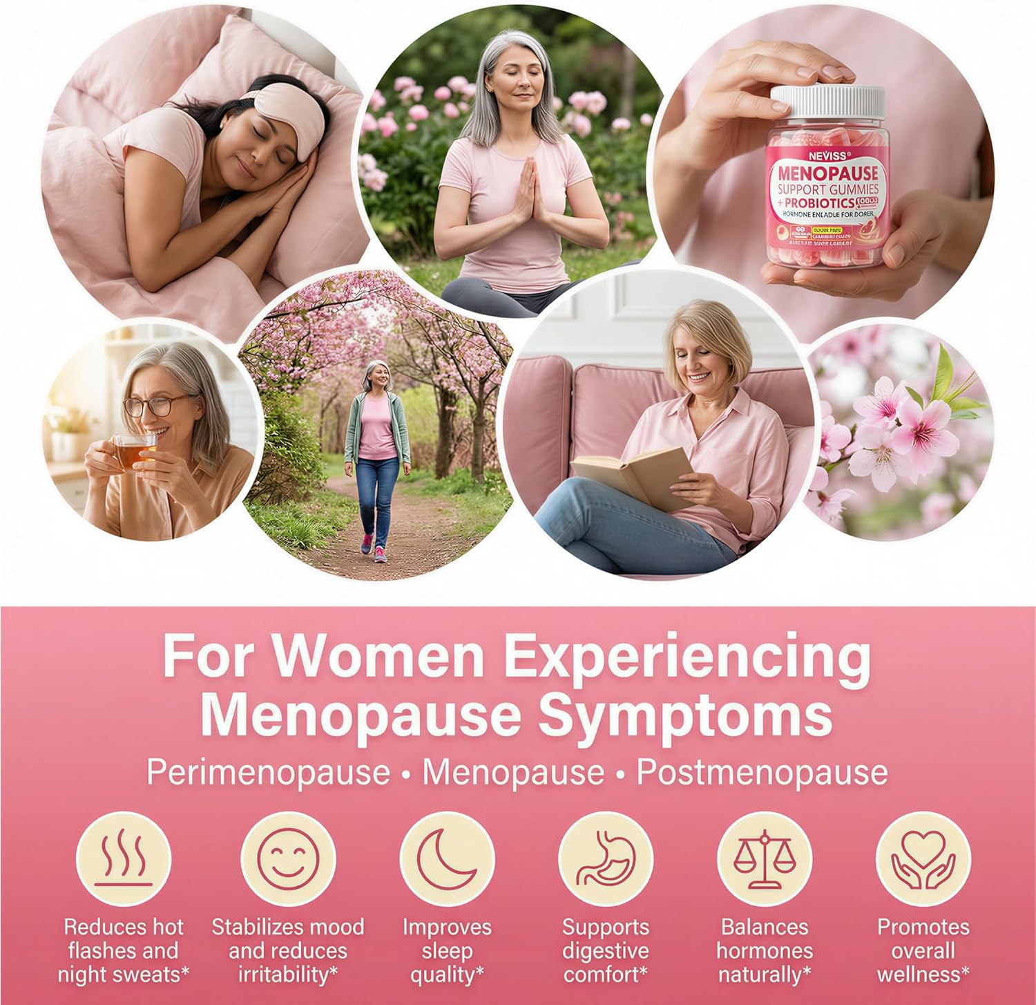 Menopause Gummies Supplement for Women w/ Red Clover, Black Cohosh for Hot Flashes, Menopause Support Vitamins + Ashwagandha Probiotics, Over 50 Hormone Support Balance Gummies Sugar Free, Vegan 60ct - Image 3