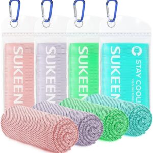 Sukeen 4 Pack Cooling Towels (40"x12") for Neck and Face, Cooling Neck Wraps, Breathable Cooling Towel for Hot Weather, Sweat Towels for Yoga, Sports, Golf, Gym, Camping, Running, Fitness, Workout