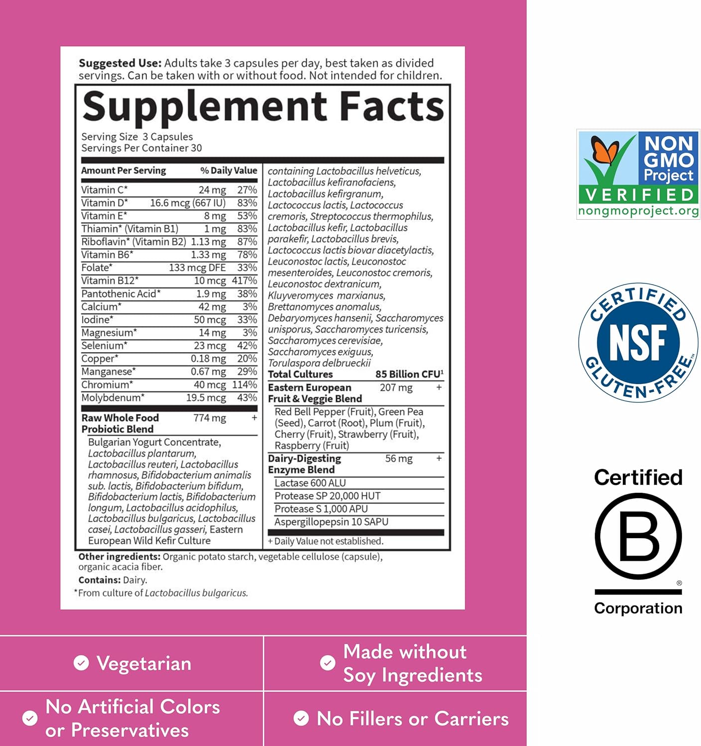 Garden of Life Raw Probiotics Women 50 & Wiser - 85 Billion Live Cultures - Probiotic Supplement with Bulgarian Yogurt & Eastern Europe Wild Kefir Culture - 90 Vegetarian Capsules - Image 5