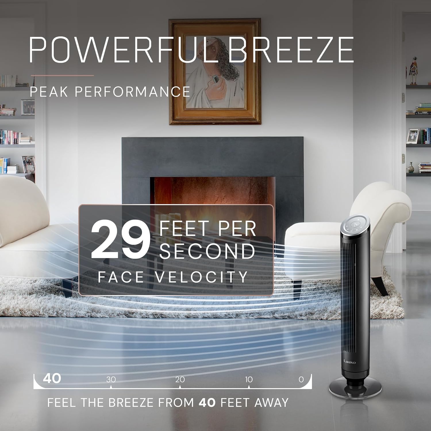 Lasko Ascend 36″ Tower Fan with Remote – Quiet Oscillating Floor Fan with Air Filter, 90° Oscillation, 29 ft/s Airflow, Smart Cooling for Bedroom & Home (Black, OST100) - Image 3
